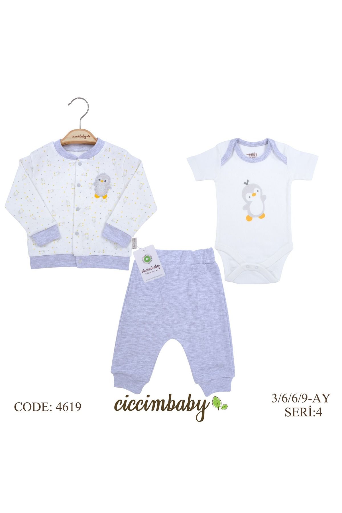Genel Markalar Ciccim Baby Penguen Desen 3lü Takım 4619 Karmelanj