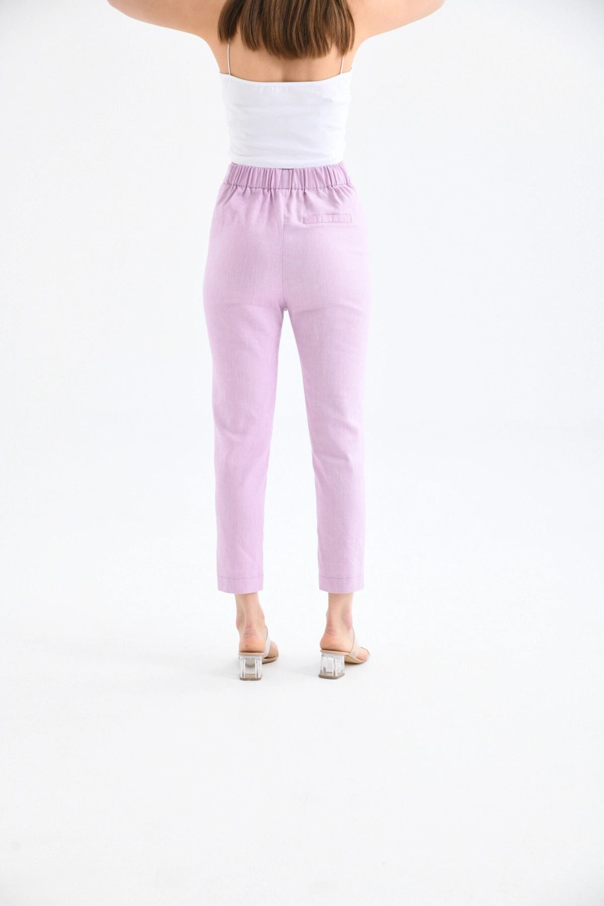 Park Karon-Women's Linen Trousers - Waist Lace-Up and Leg Detail 5
