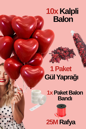 Baloncu Dede 10 Adet Kalpli Balon 1 Paket Kuru Sevgililer Doğum Günü Yıl Dönü...