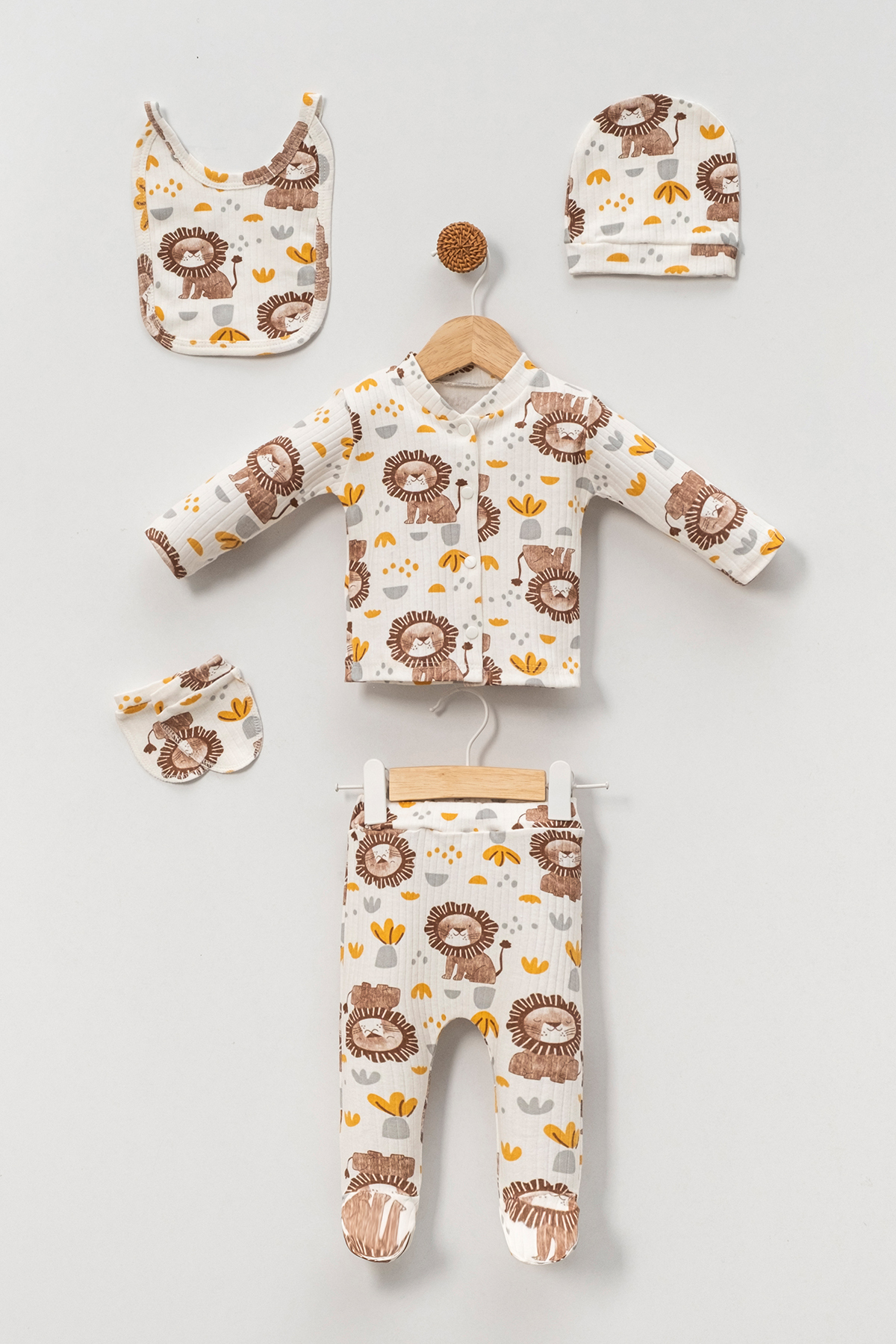 Hospital Pack 100% Cotton Lion Printed Newborn 5pcs Set Baby Clothes