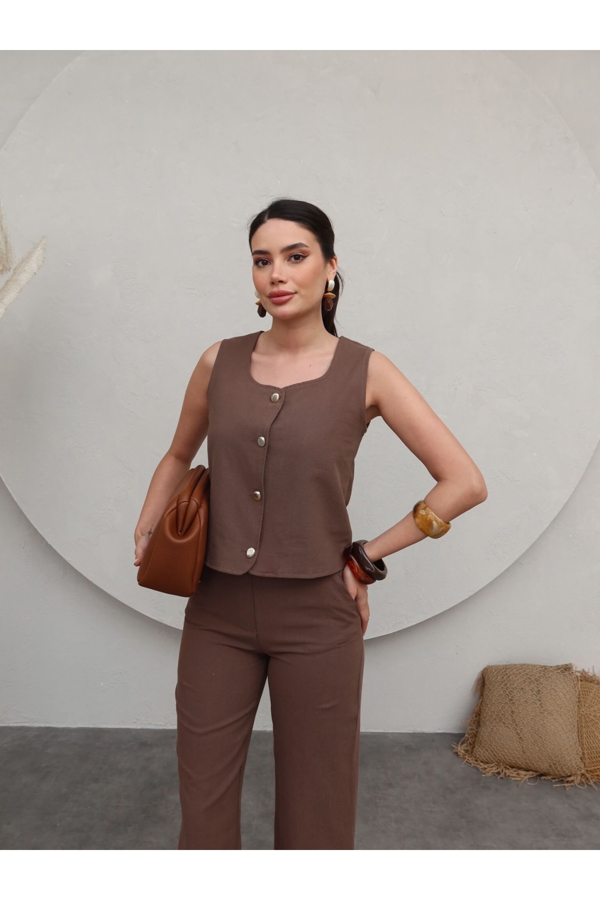 ESRAHELVACI-Vest Linen Trousers Set 4