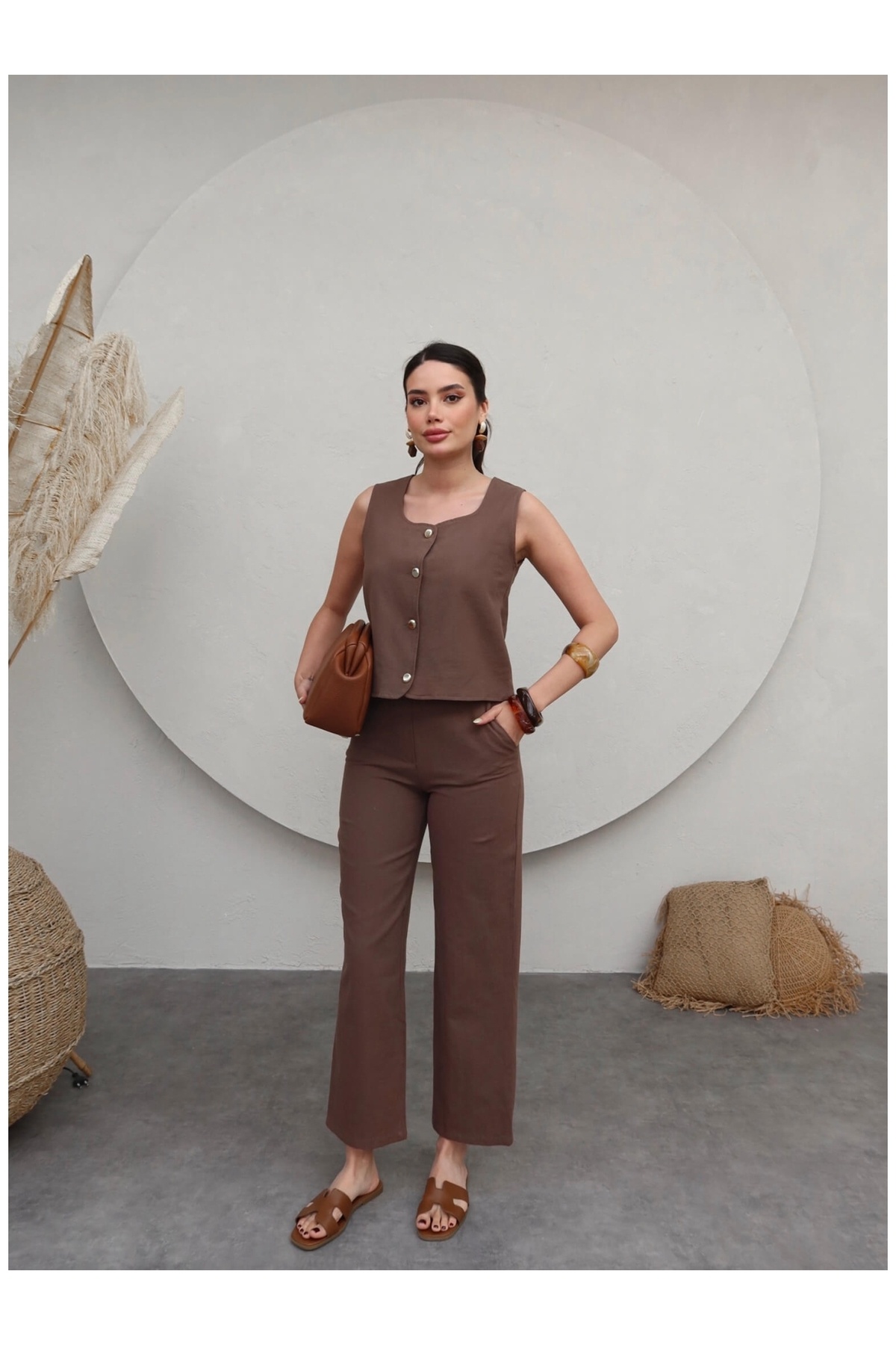 ESRAHELVACI-Vest Linen Trousers Set 3