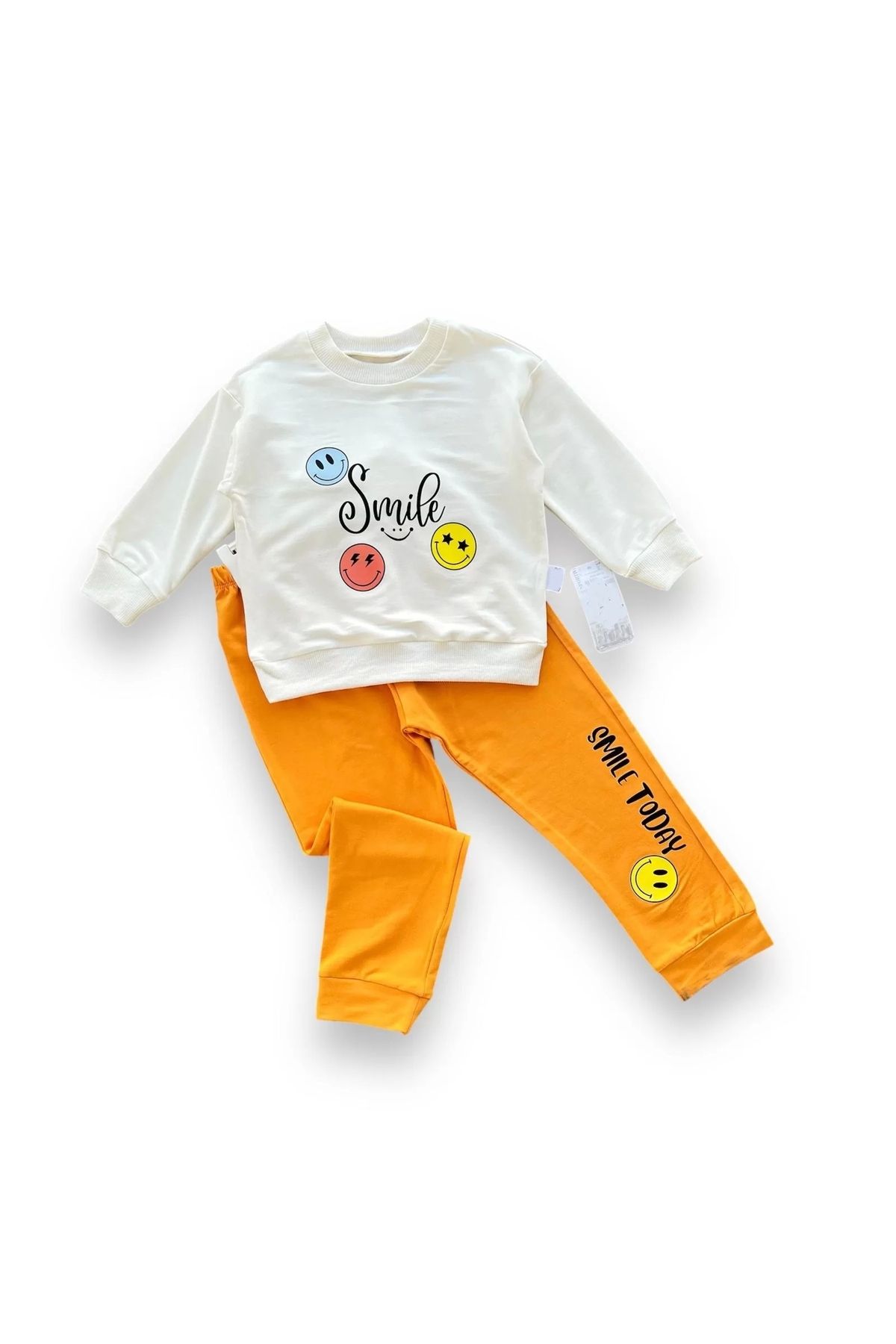 Moon wear 6-9-12-18 Ay Emoje Baskılı Pamuk Penye Kumaş Erkek Bebek Takımı