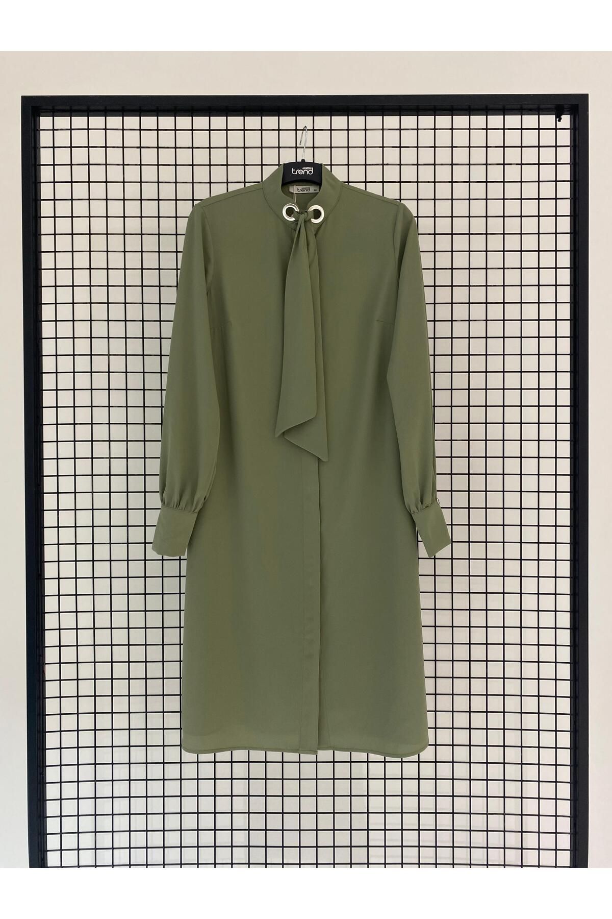 Armine-A-Line Hidden Button Tunic with Belt Detail at the Collar 1