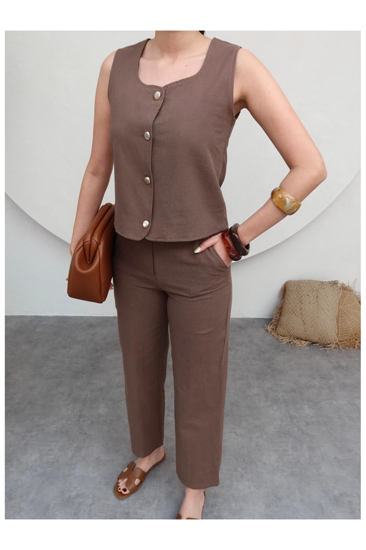 ESRAHELVACI-Vest Linen Trousers Set 7