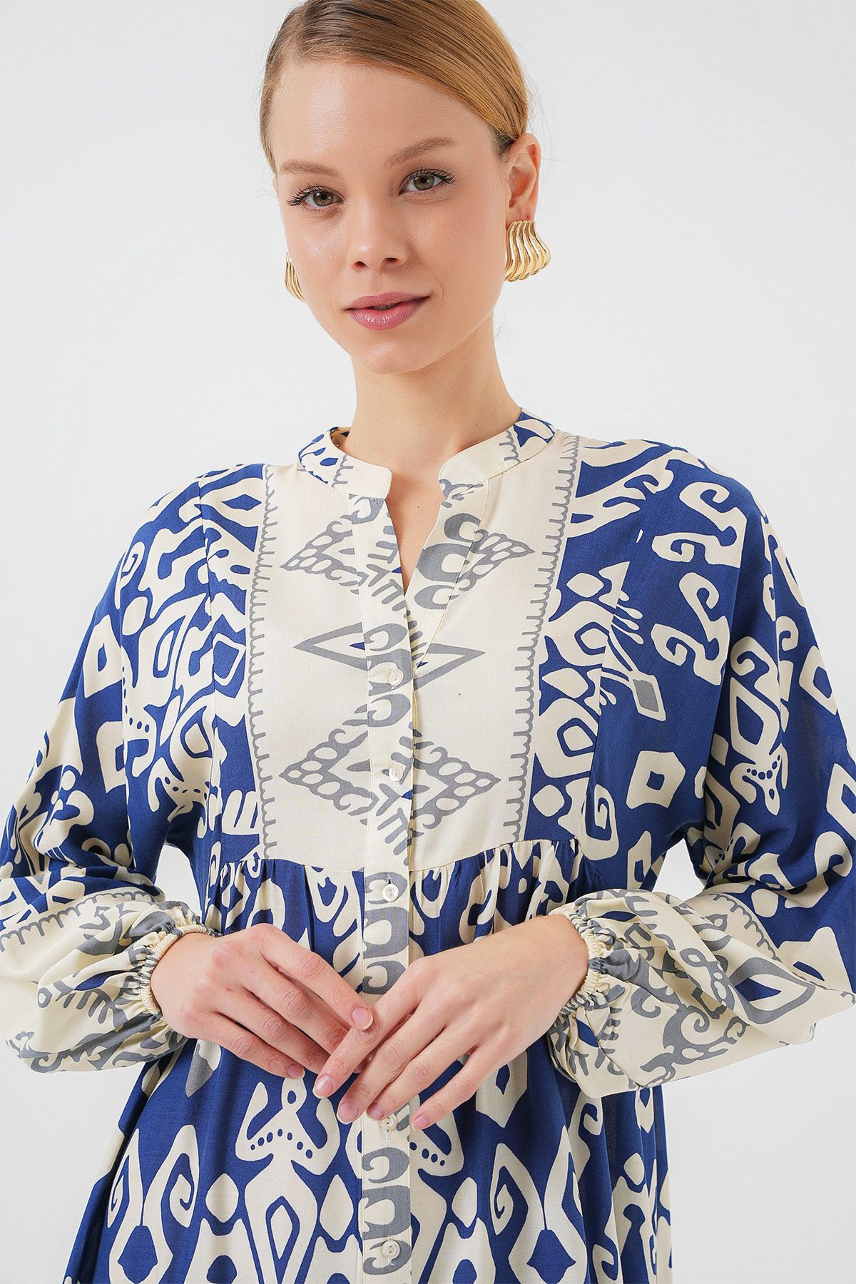 Bigdart-2423 Authentic Patterned Hijab Dress - Indigo 1 3