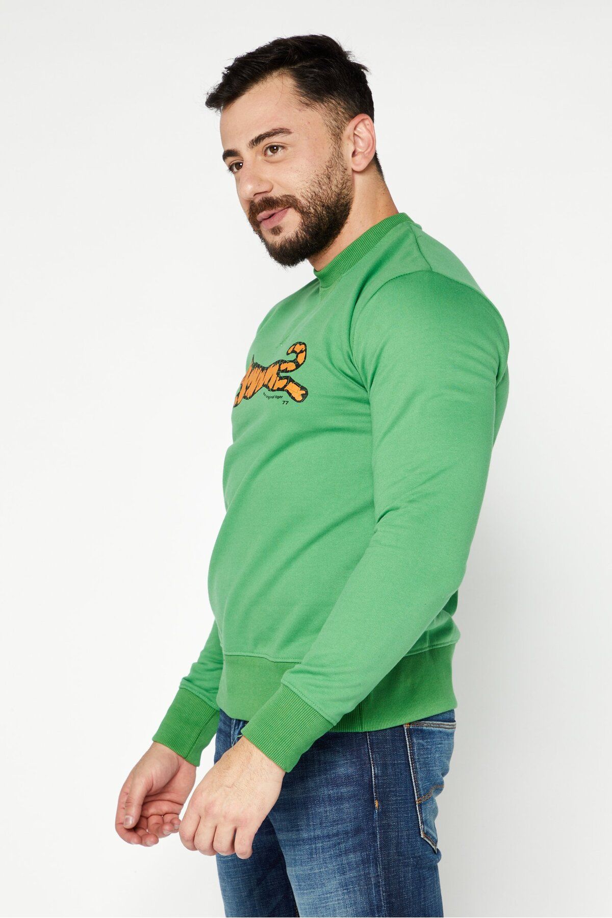 Le tigre-Men Crew Neck Graphic Sweatshirt, Green 2