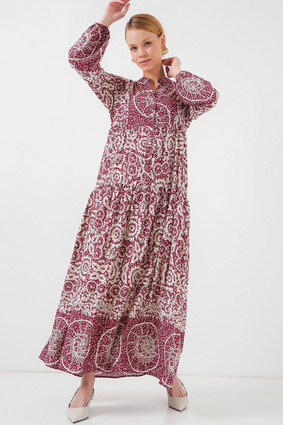 Bigdart-2423 Authentic Patterned Hijab Dress - E. Fuchsia 2