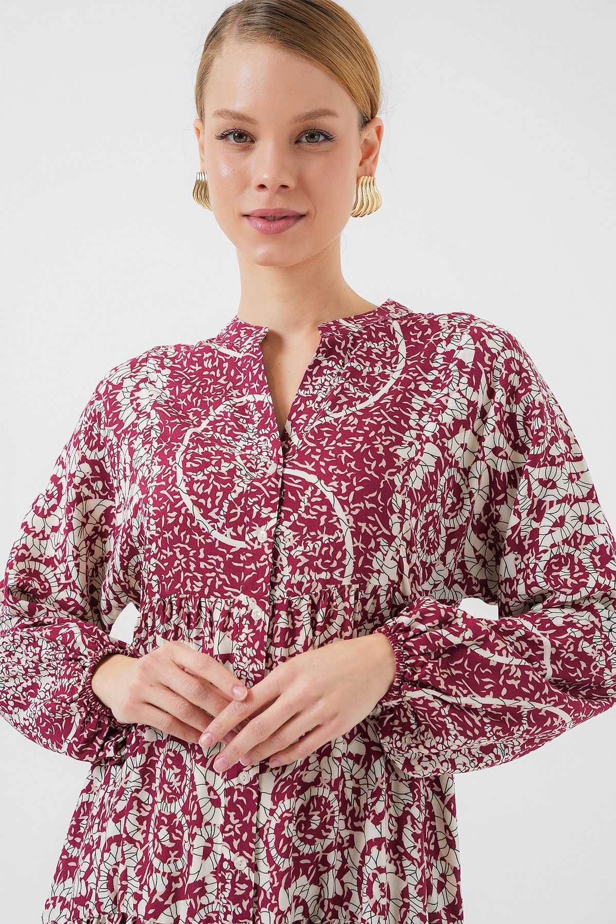 Bigdart-2423 Authentic Patterned Hijab Dress - E. Fuchsia 3