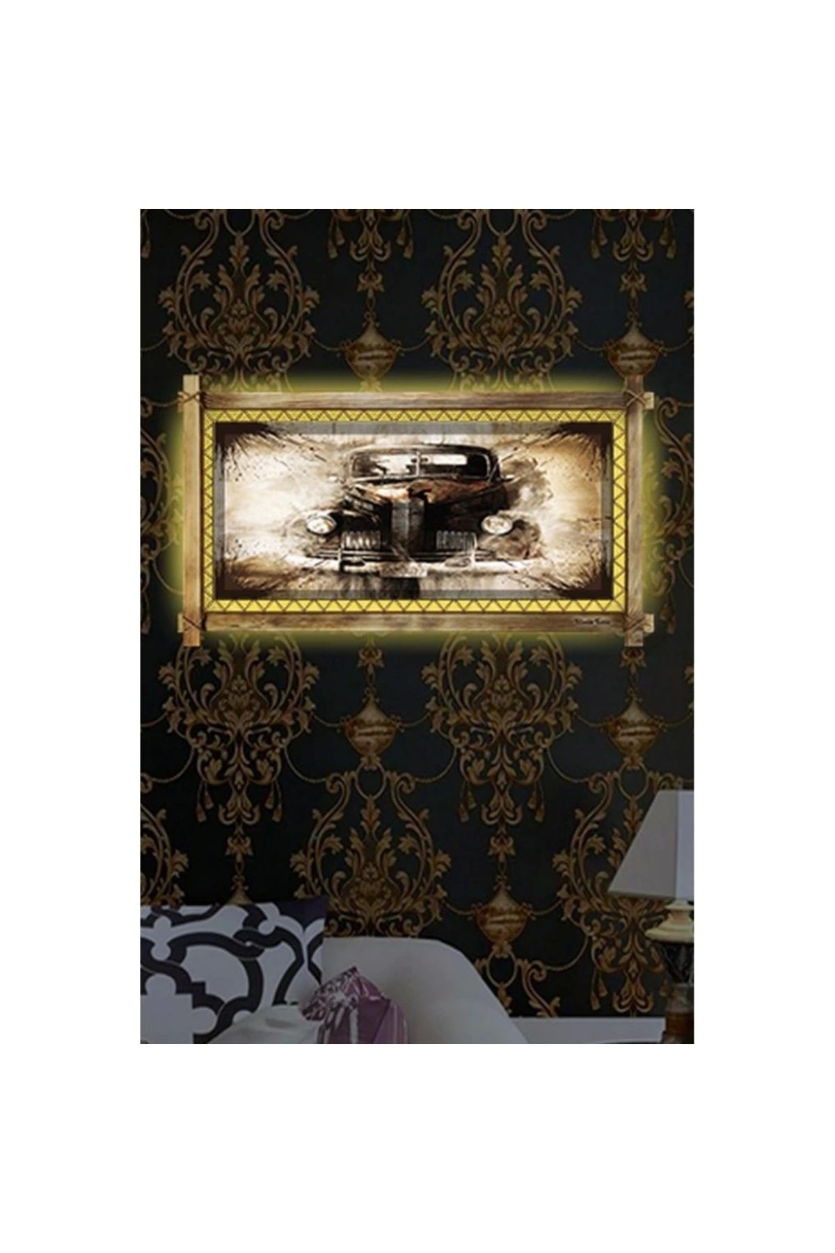 STOREMAX Kanvas Antika Araba Led Işıklı Rustik Tablo