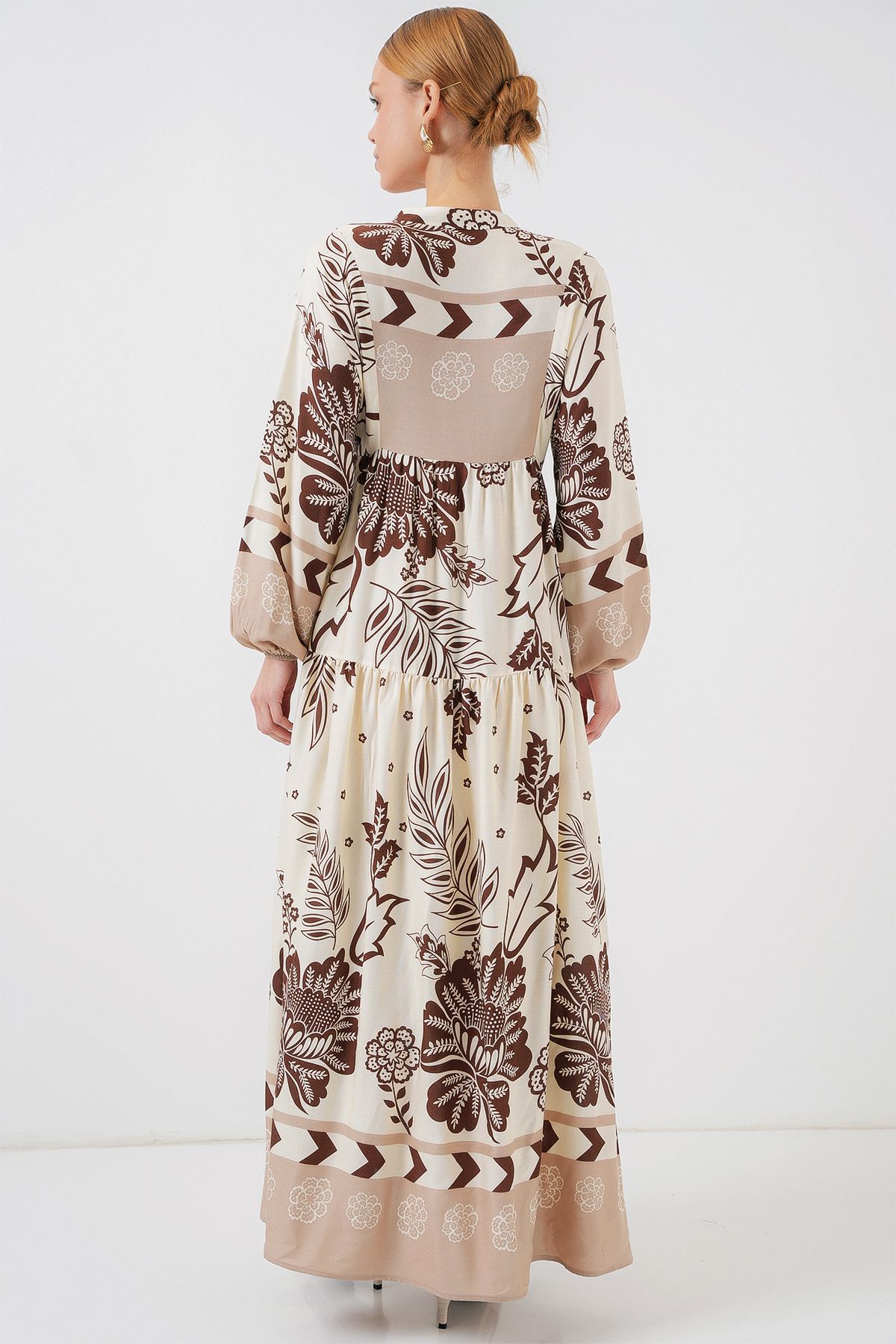 Bigdart-2423 Authentic Patterned Hijab Dress - H. Brown 6