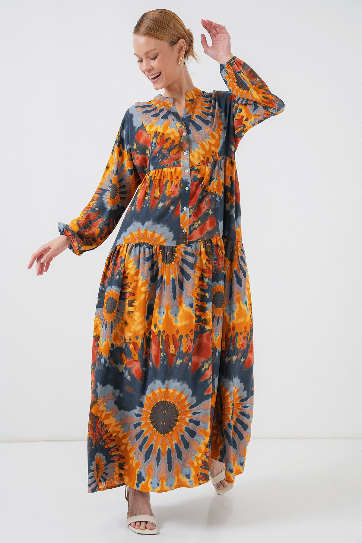 Bigdart-2423 Authentic Patterned Hijab Dress - L. Orange 4