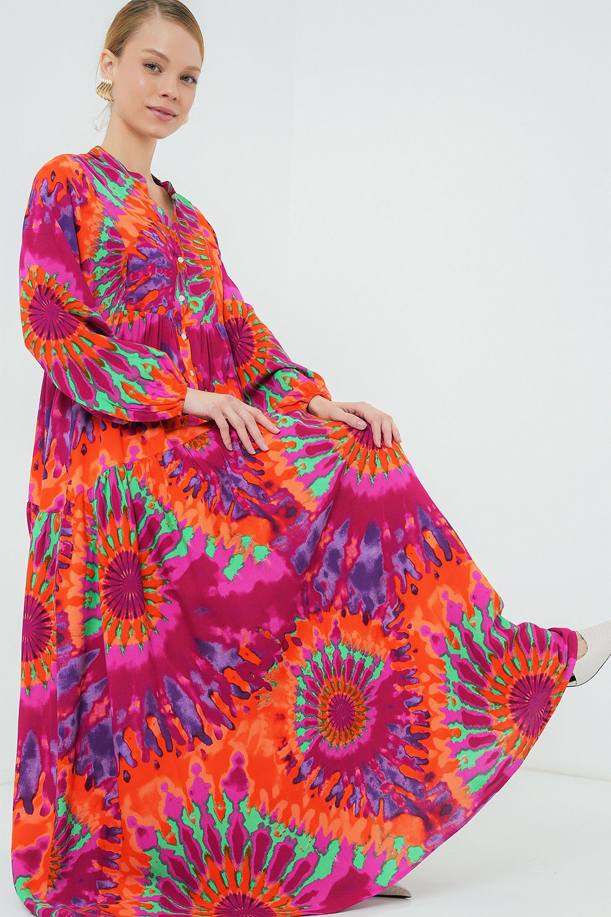 Bigdart-2423 Authentic Patterned Hijab Dress - H. Fuchsia 2