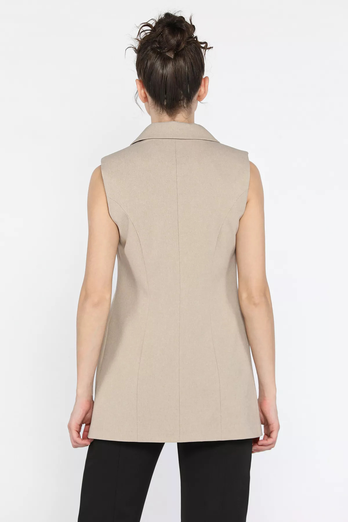 GÜLSELİ-Stone Women's Double Breasted Collar Lined Vest 3