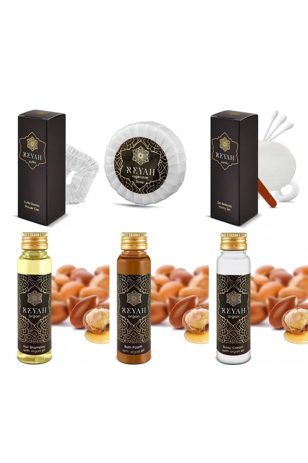 REYAH Set Cosmetice Reyah Cu Ulei Natural De Argan - Produse De Ingrijre Personala Pentru Hotel Unisex - One Size