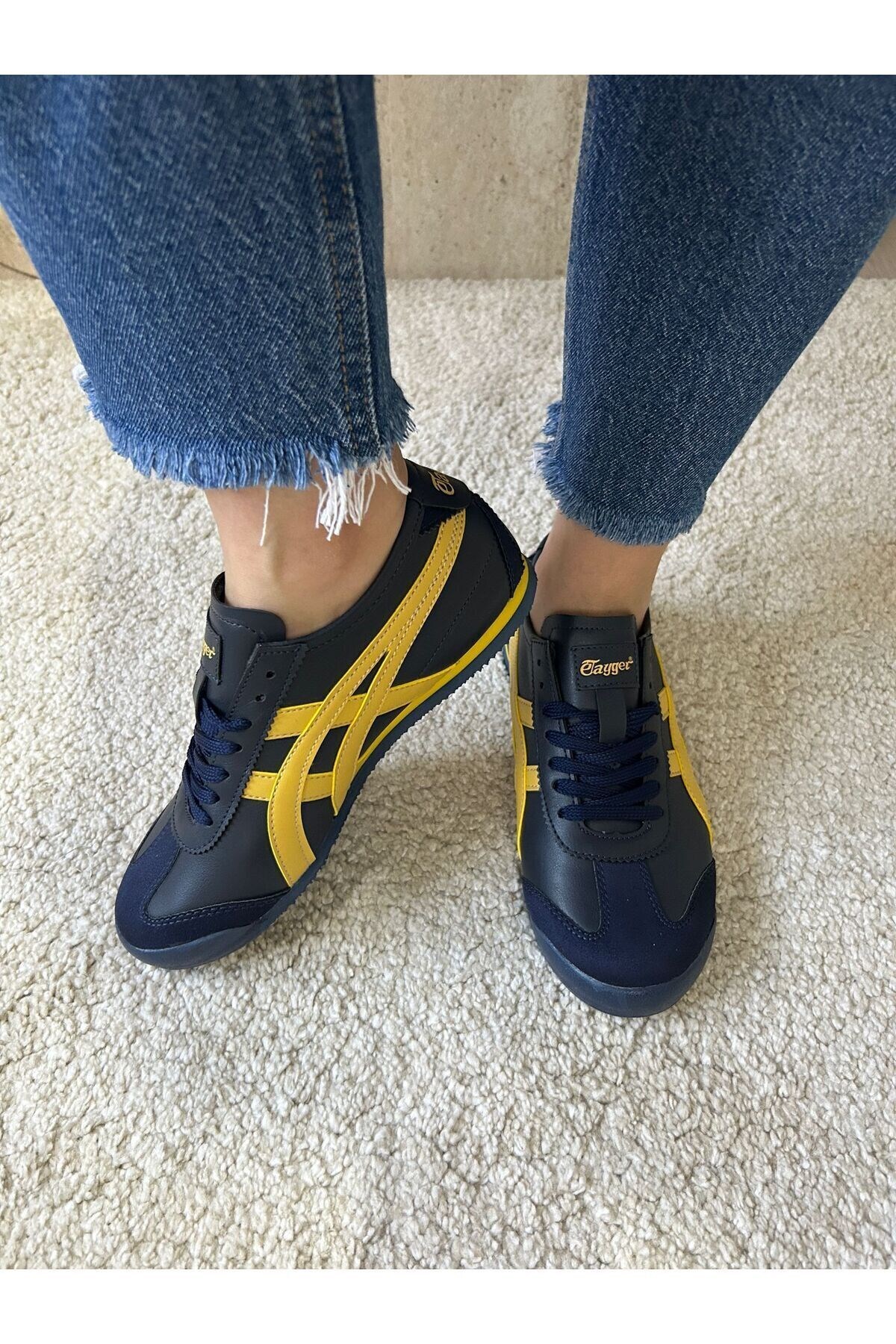 Bağcıklı Günlük Spor Ayakkabı Unisex Lacivert-Sarı Sneaker