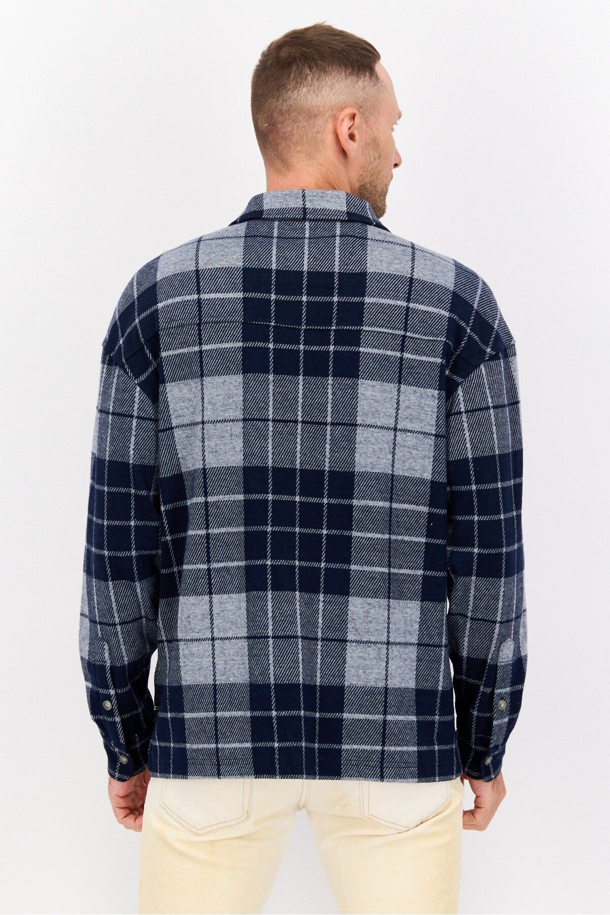 Nautica-Men Plaid Long Sleeve Jacket Shirts, Grey 4