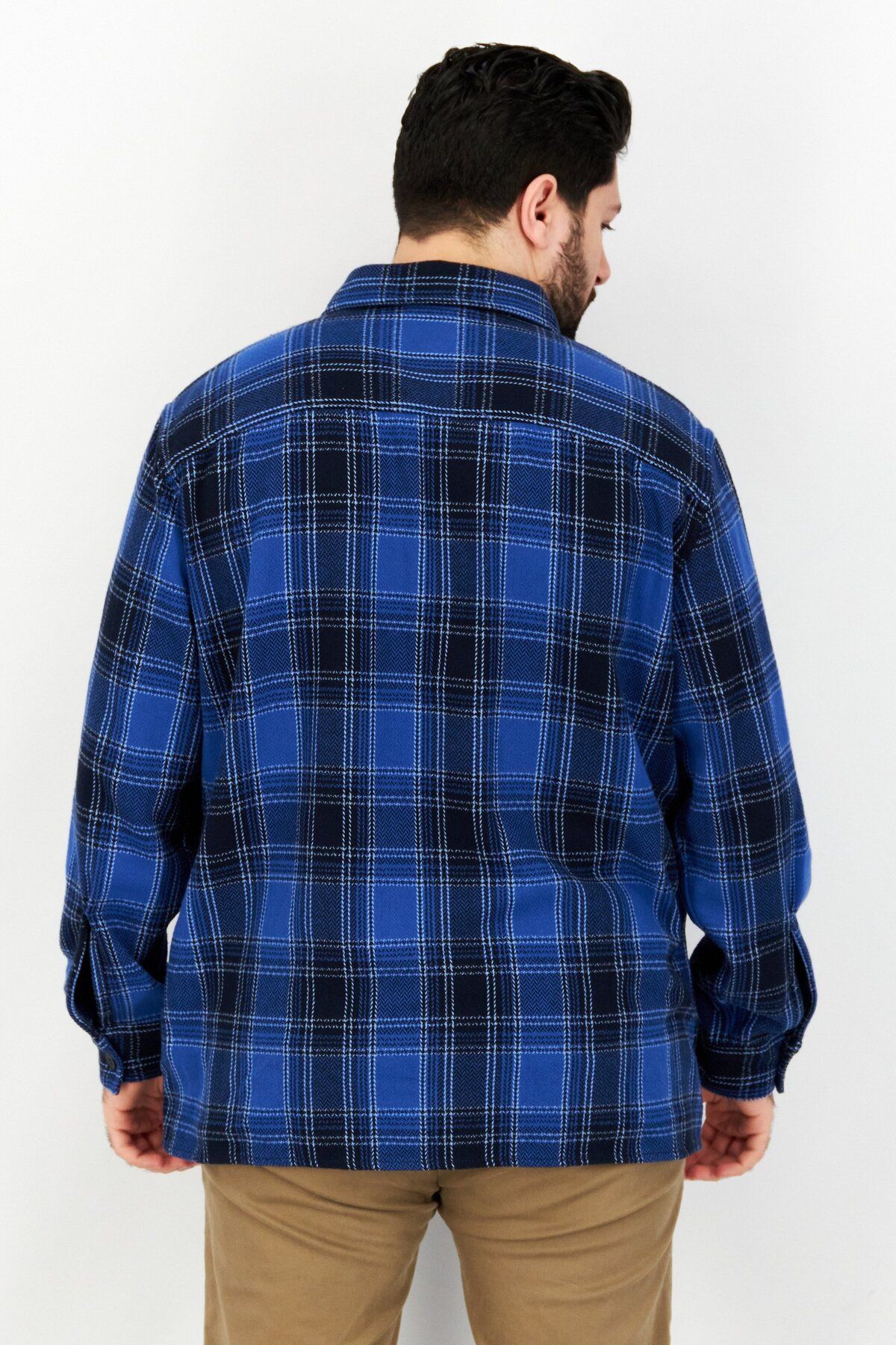 CELIO-Men Plaid Long Sleeve Shirt Jacket, Blue 4