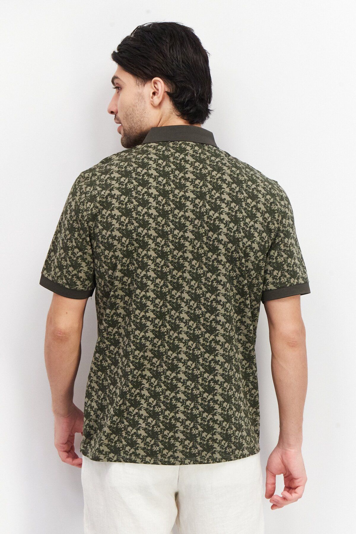 Kenneth Cole-Men Regular Fit Short Sleeve Floral Print Polo Shirt, Green 4