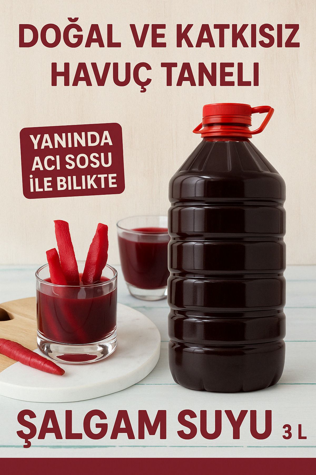 ORGANİK VADİ Şalgam Suyu 3 Litre Doğal, Katkısız, Havuç Taneli + Acı Sos