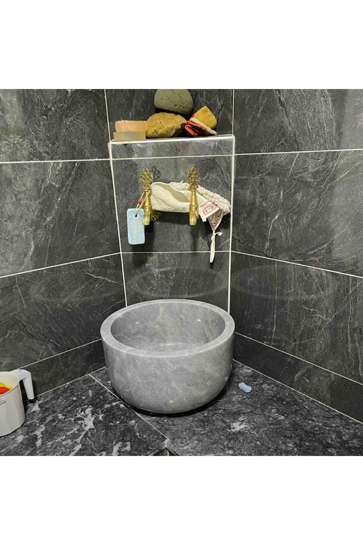 Etka Marble Design Gri Yuvarlak Mermer Kurna Ev Banyo Dekorasyon Etka ...