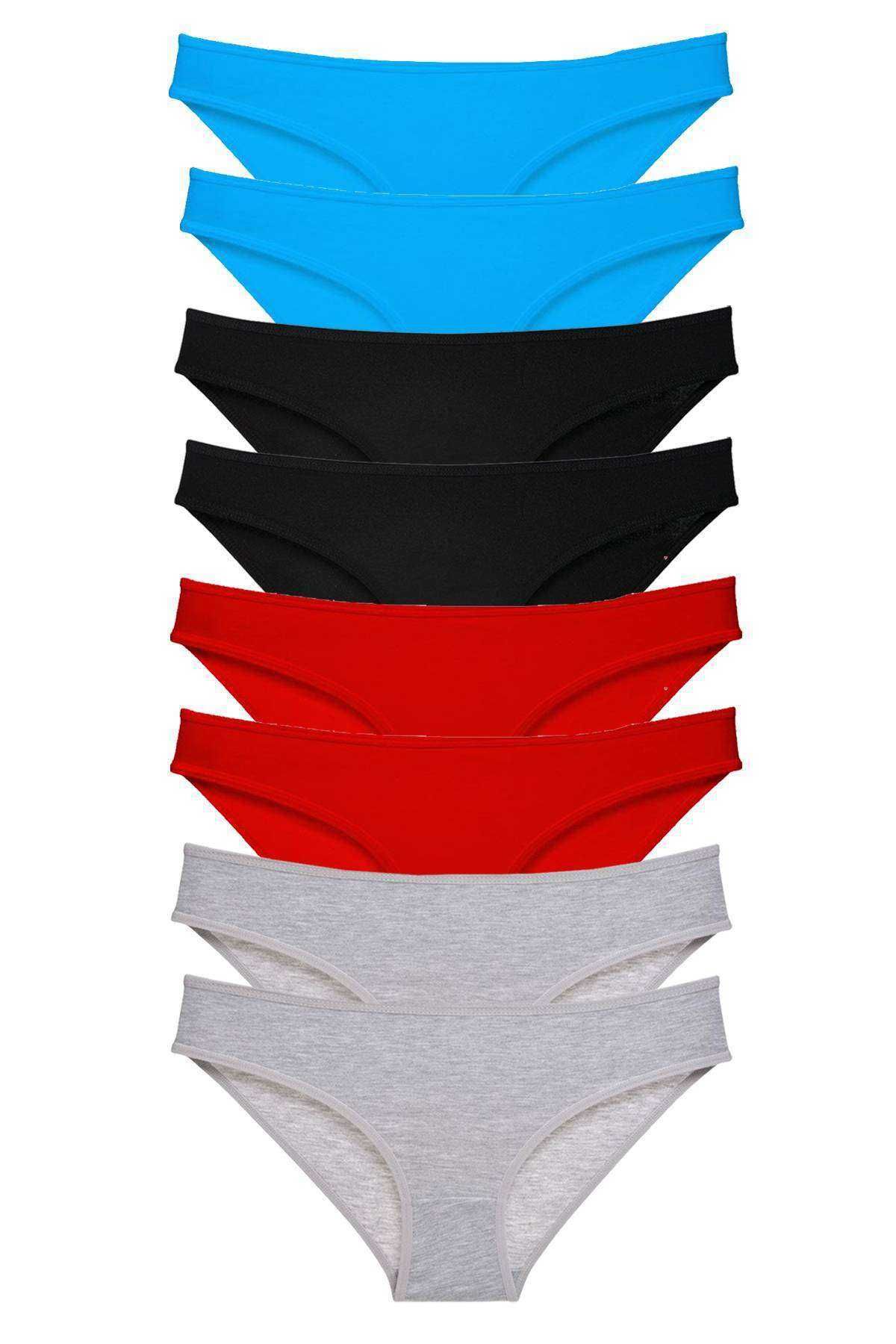 Shop58 8 adet Süper Eko Set Likralı Kadın Slip Külot Siyah Kırmızı Gri Mavi