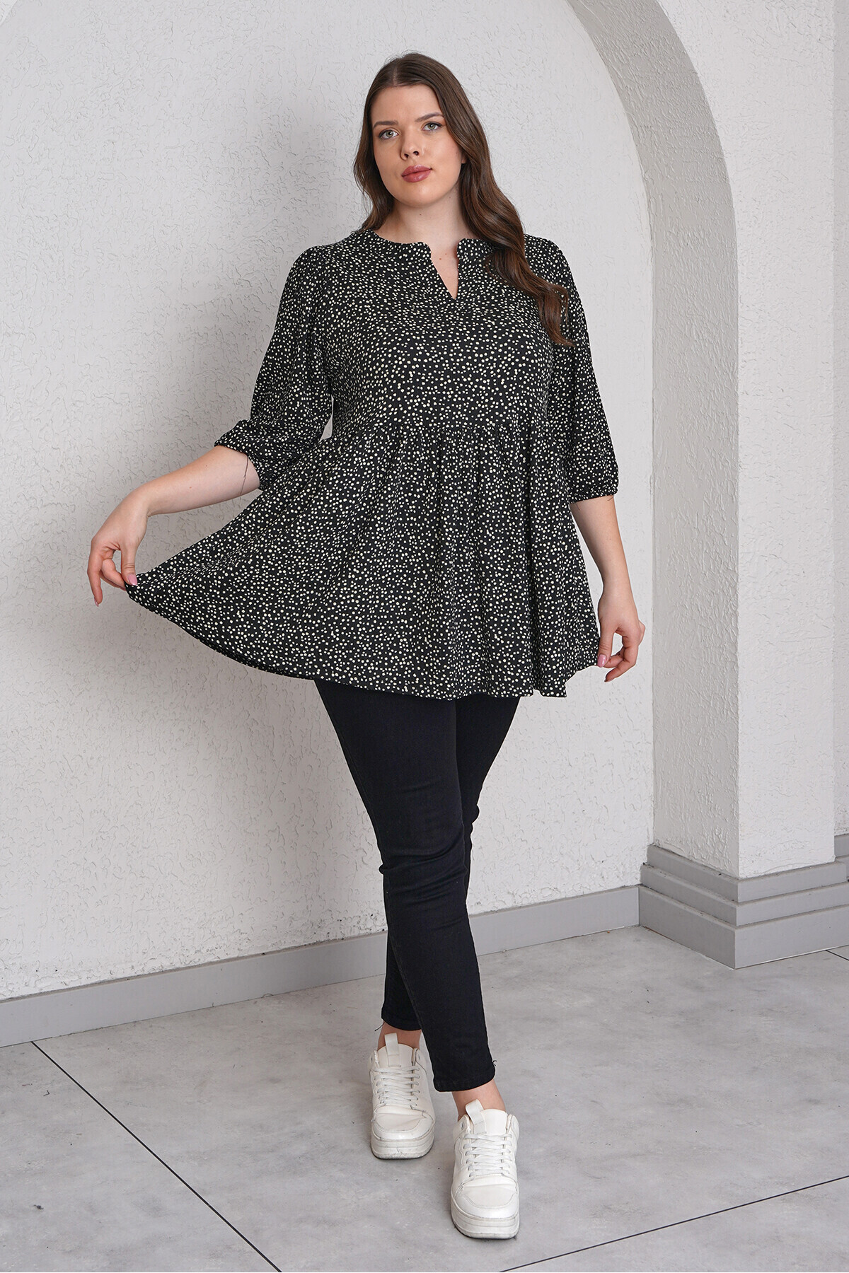 Büyük Moda-Dot Patterned Bluz 7