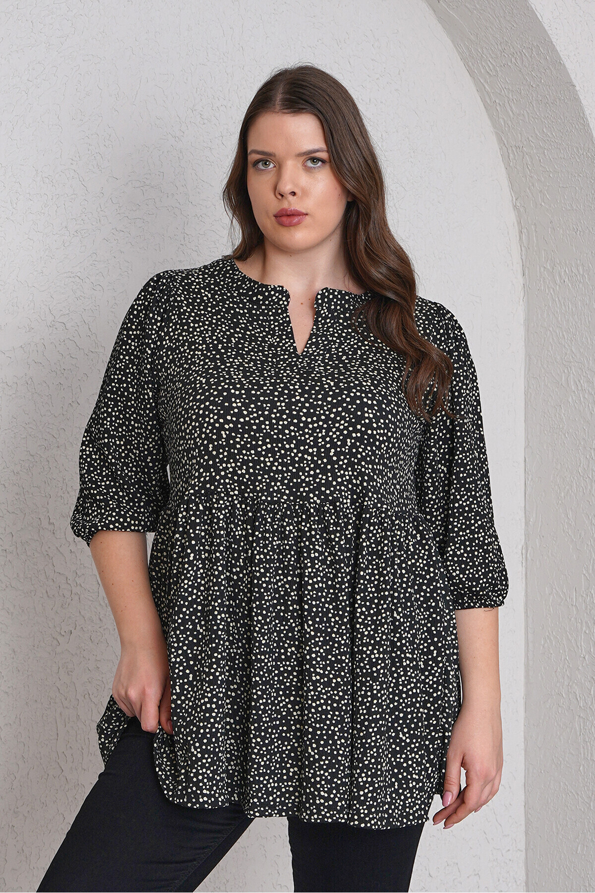 Büyük Moda-Dot Patterned Bluz 1