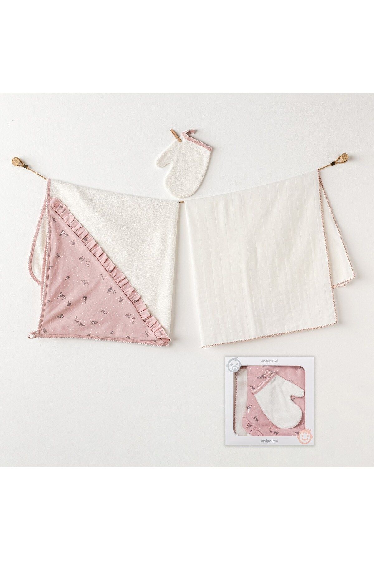 jupiter global bazaar Andywawa AC25045 Puppy Gazelle 3'Lü Müslin Havlu Takım Pink