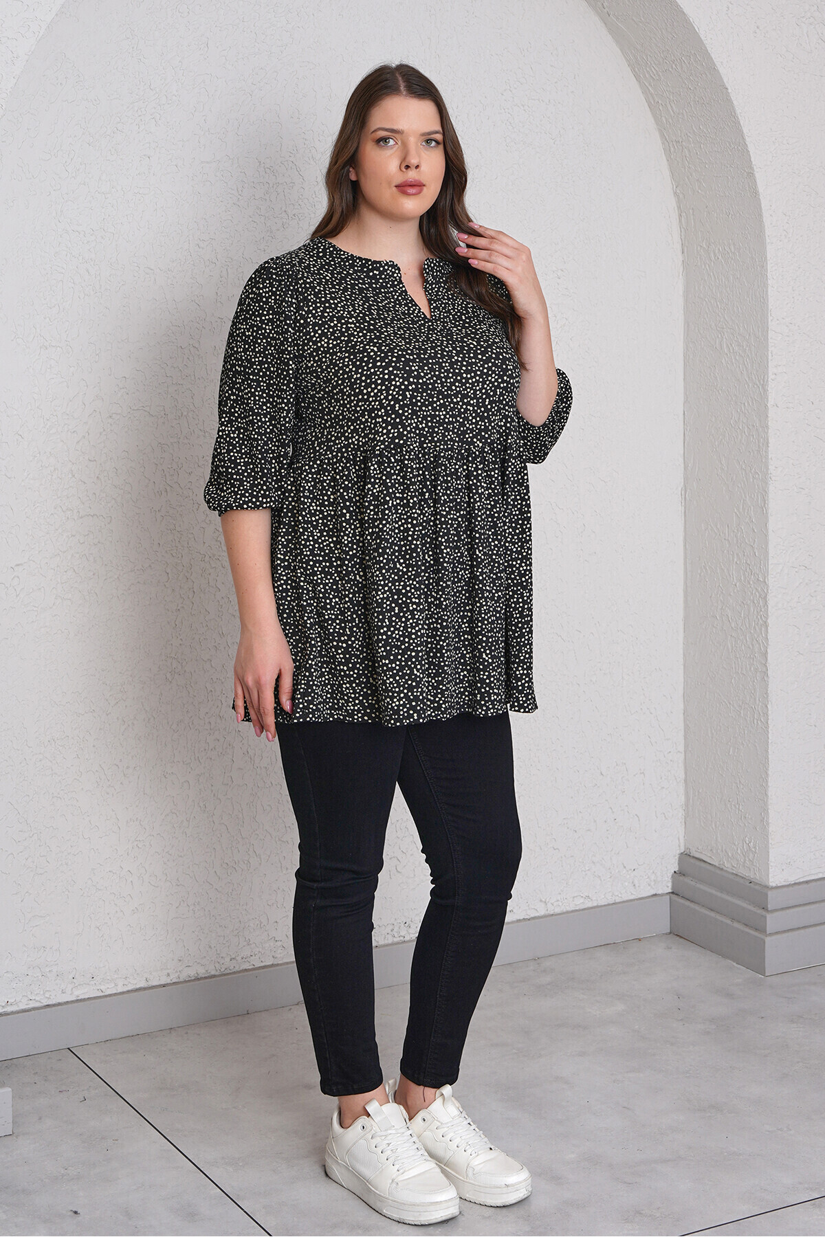 Büyük Moda-Dot Patterned Bluz 3