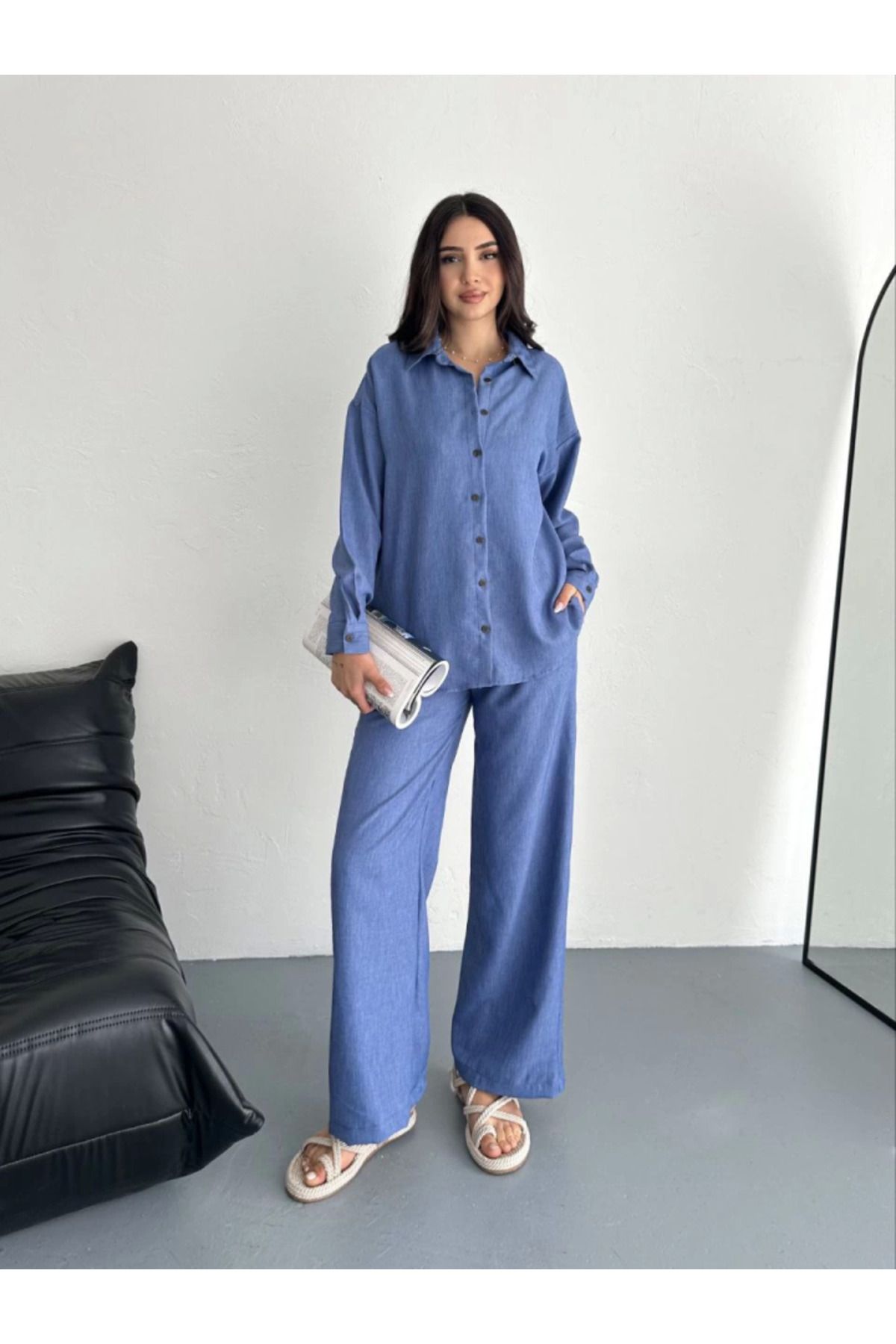 velmorafashion Gömlek Pantolon Ikili Takım - Mavi