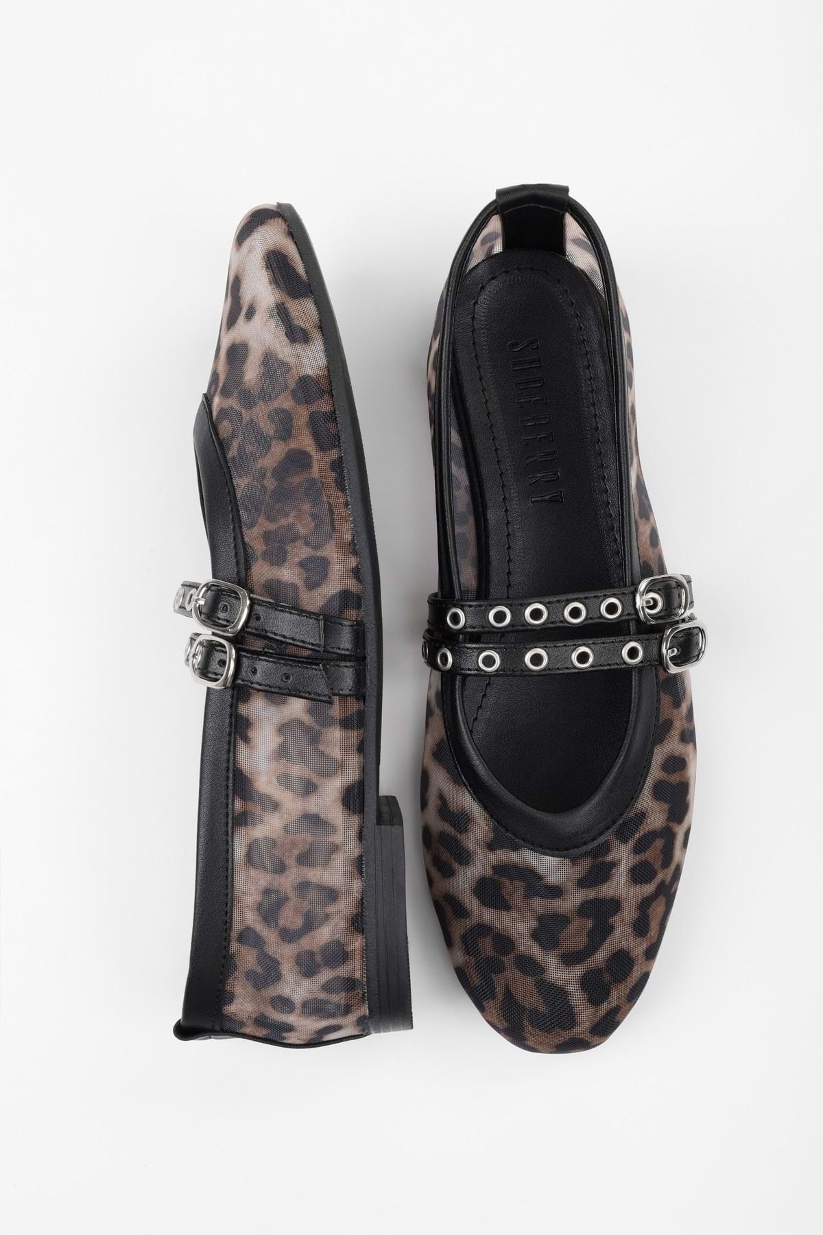 Shoeberry Baleriny Damskie Melu Z Podwójnym Zapięciem I Tiulu W Panterkę Kobieta - 37
