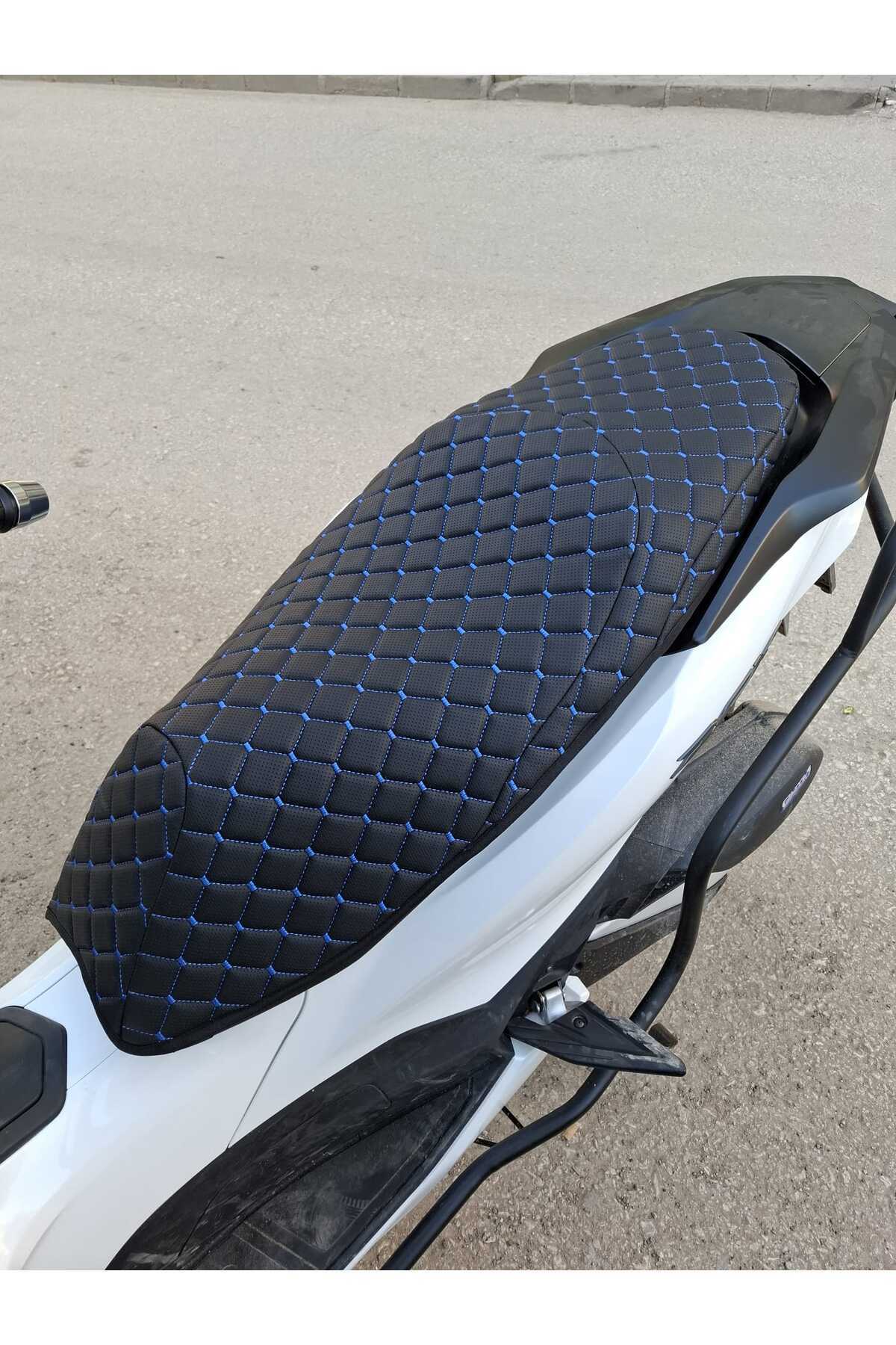AYAZGRUP Honda PCX Koltuk Koruyucu Kılıf Kapitone Desenli Çift Katmanlı Ortopedik (ULTRA LÜKS MAVİ DİKİŞLİ) fotoğrafı 2 (önizleme)
