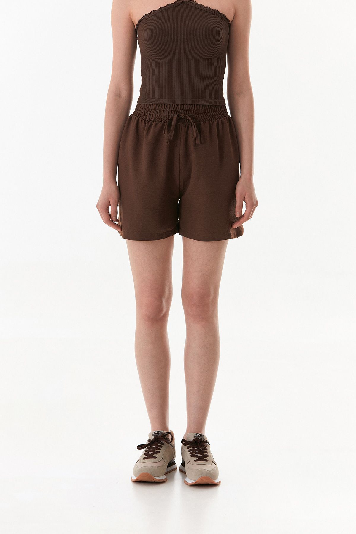 Fulla Moda-Basic Ayrobin Fabric Waist Lace up Shorts 8