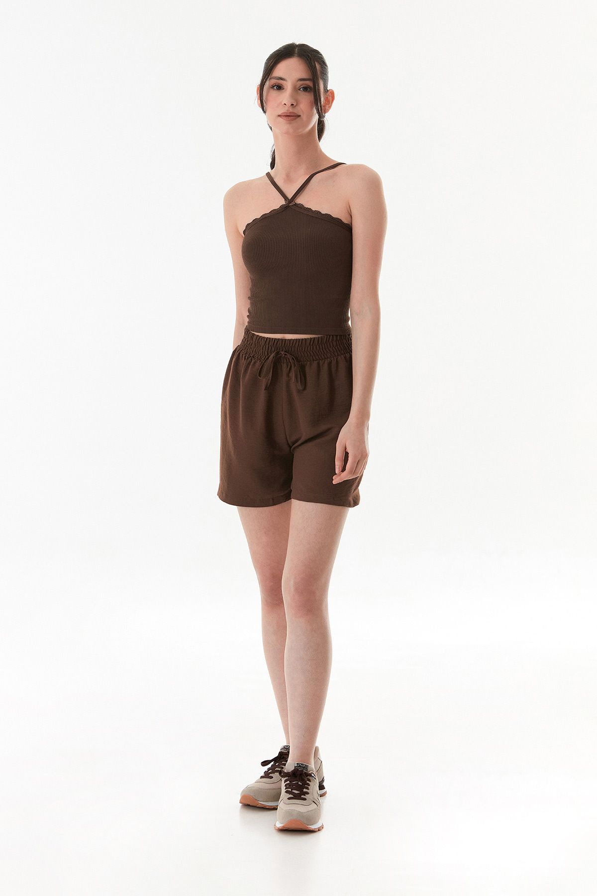 Fulla Moda-Basic Ayrobin Fabric Waist Lace up Shorts 6