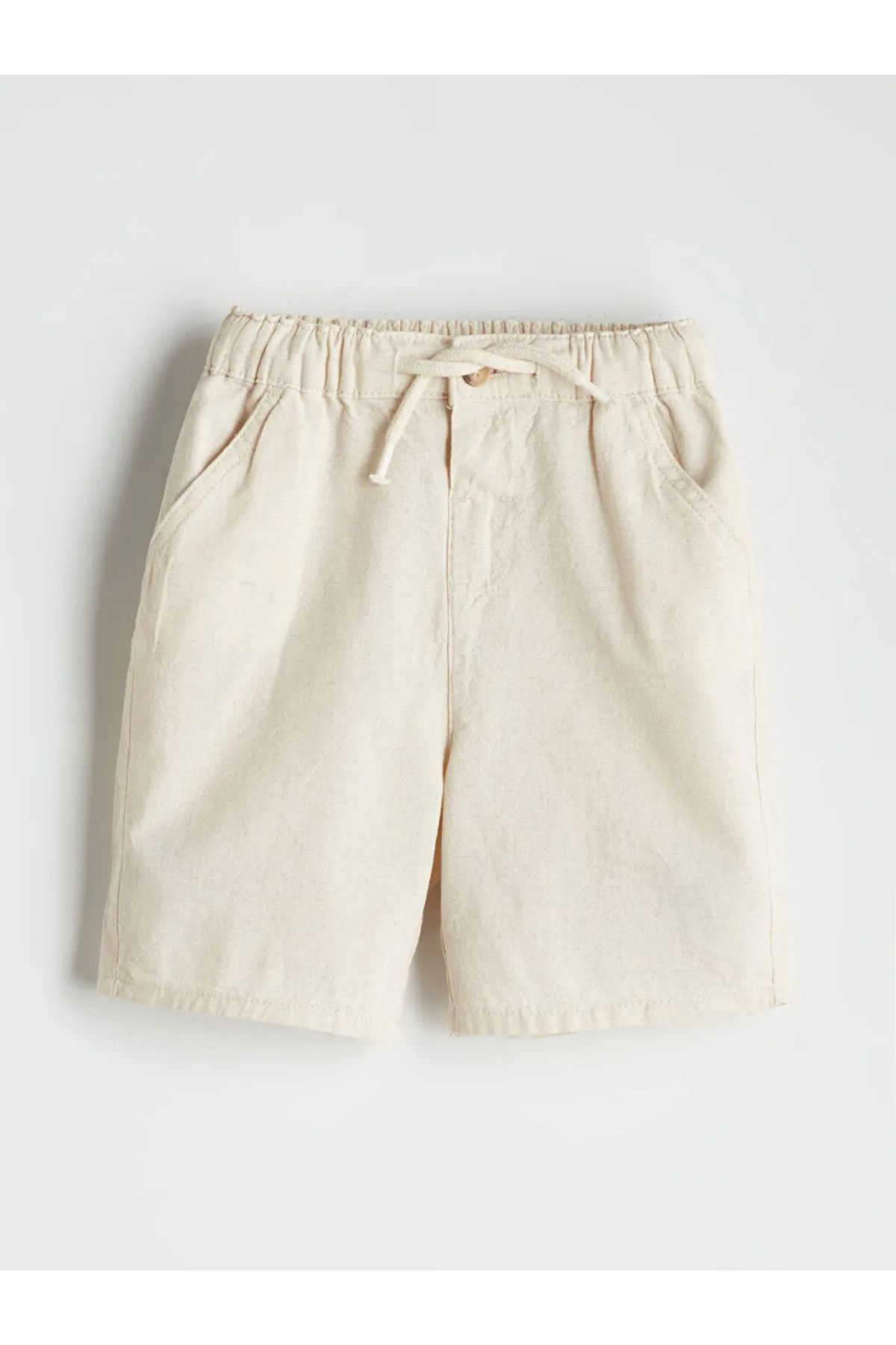 LC Waikiki-Lcw Kids Ecru Boys Linen Shorts with Elastic Waist and Pockets 2