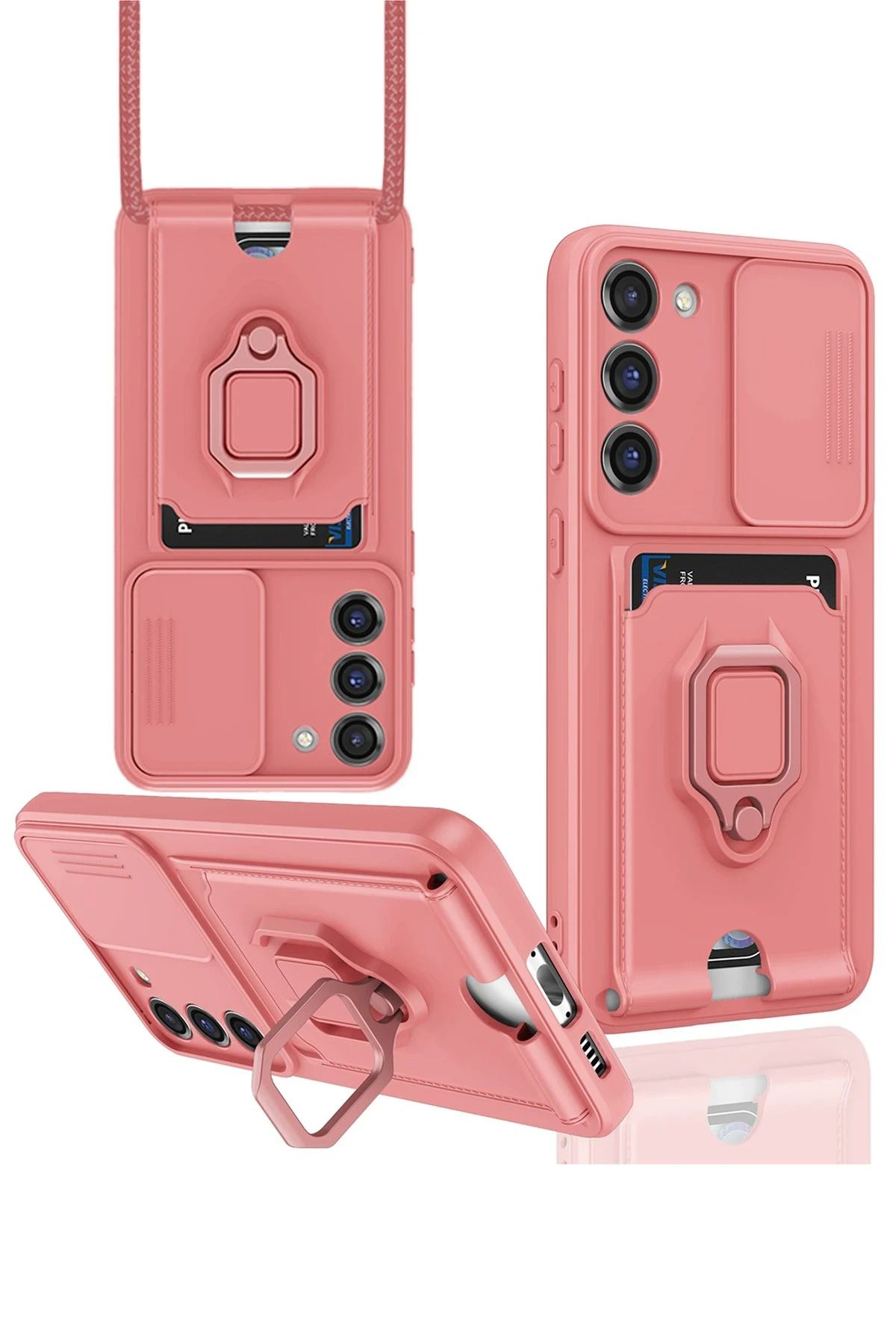 NewFace Samsung Galaxy S24 Plus Kılıf Zuma Kartvizitli Yüzüklü Silikon - Pembe YNSMR