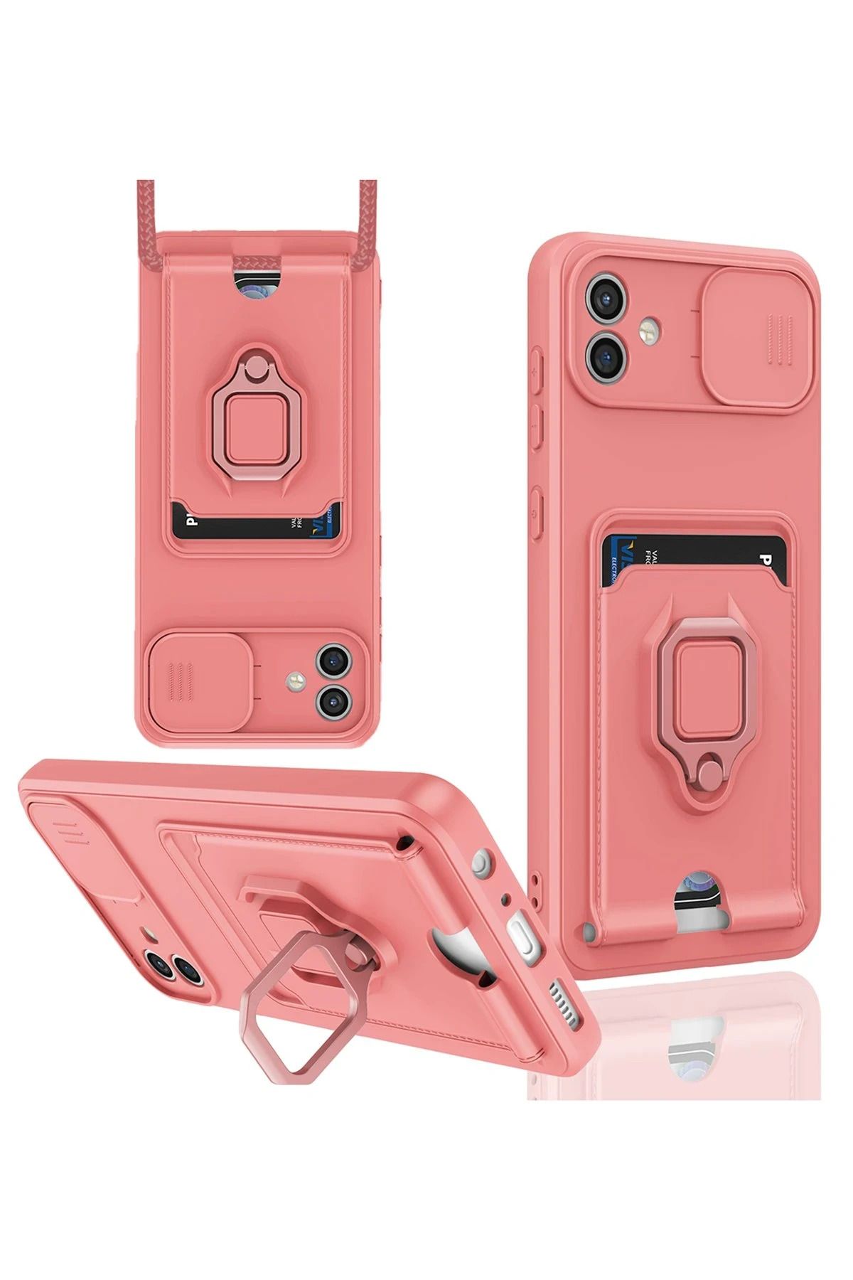 NewFace Samsung Galaxy A06 Kılıf Zuma Kartvizitli Yüzüklü Silikon - Pembe MRAYD