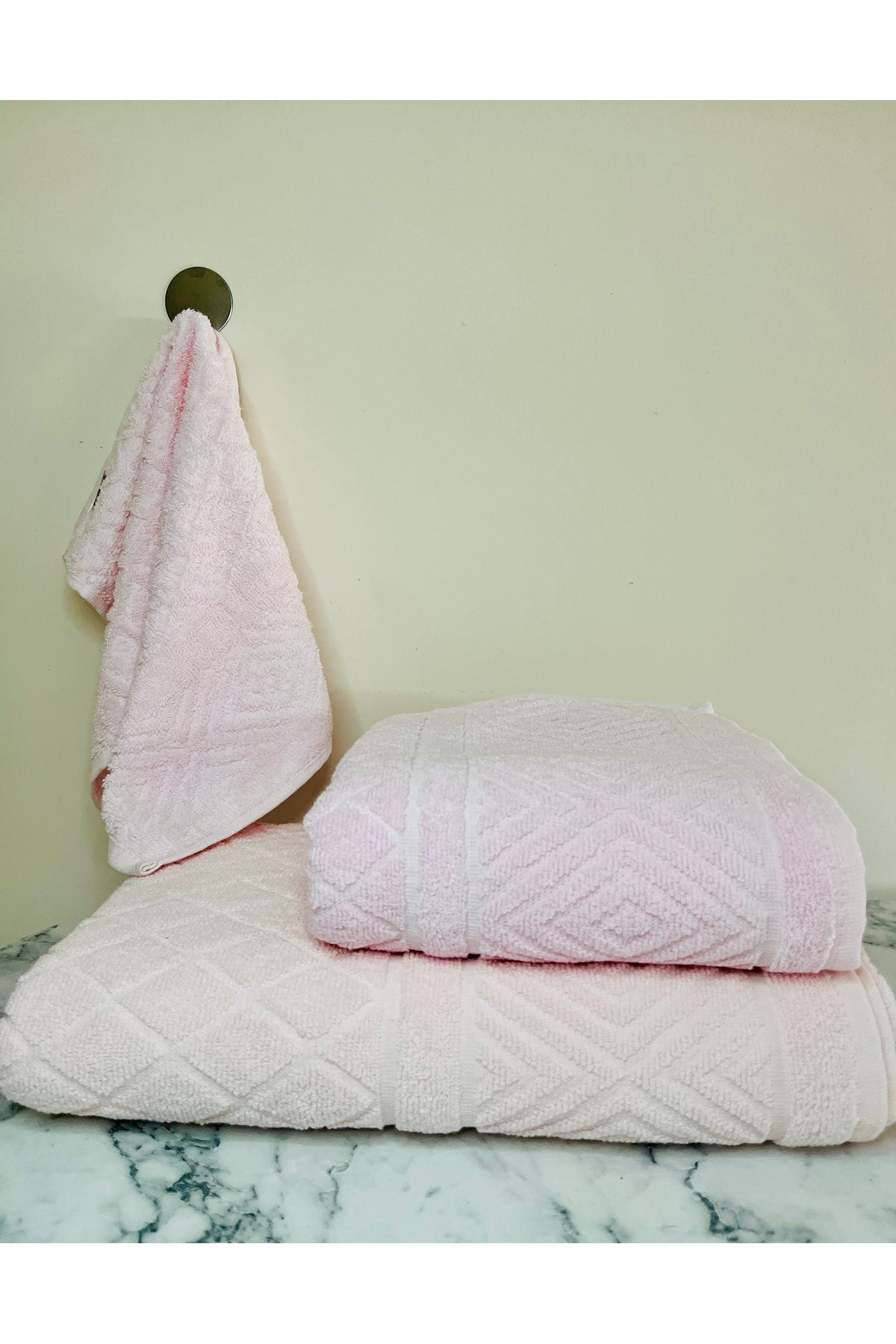 Home 3'Lü jakarlı Banyo Takımı 100x150 banyo,50x90 el,30x50 mutfak havlusu