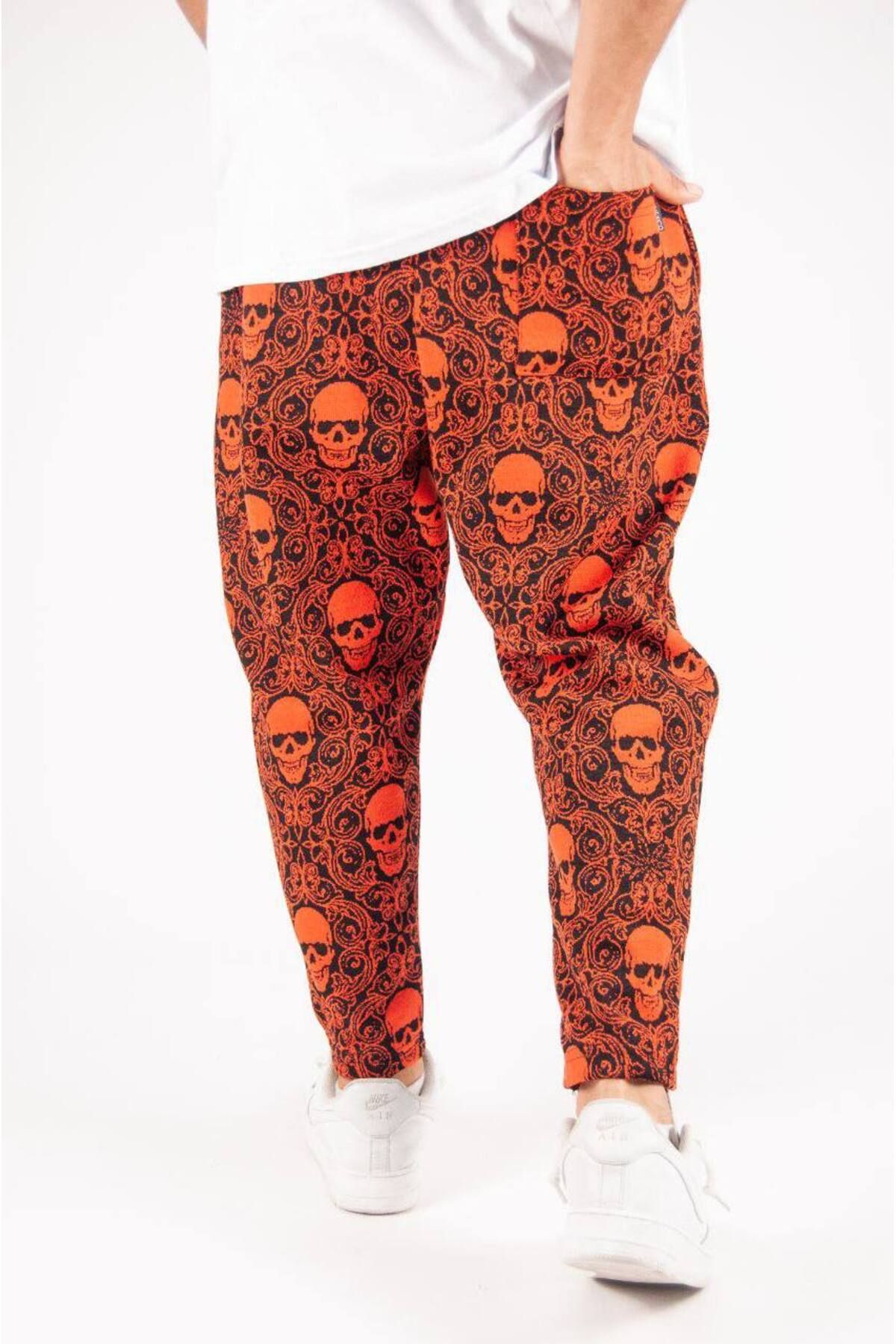 SUPERBLUE-Men's Figure Pattern Elastic Orange Baguette Trousers 3