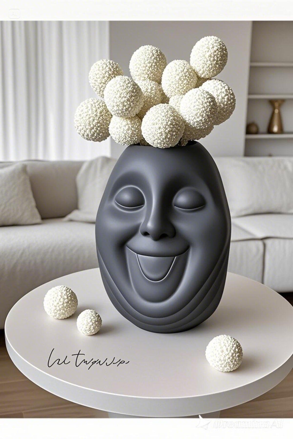 Lui Tasarım-Nordic Style Bohemian Cute Face Large Size Decorative Dark Mink Gray Color Ceramic XL Vase 23cm 4