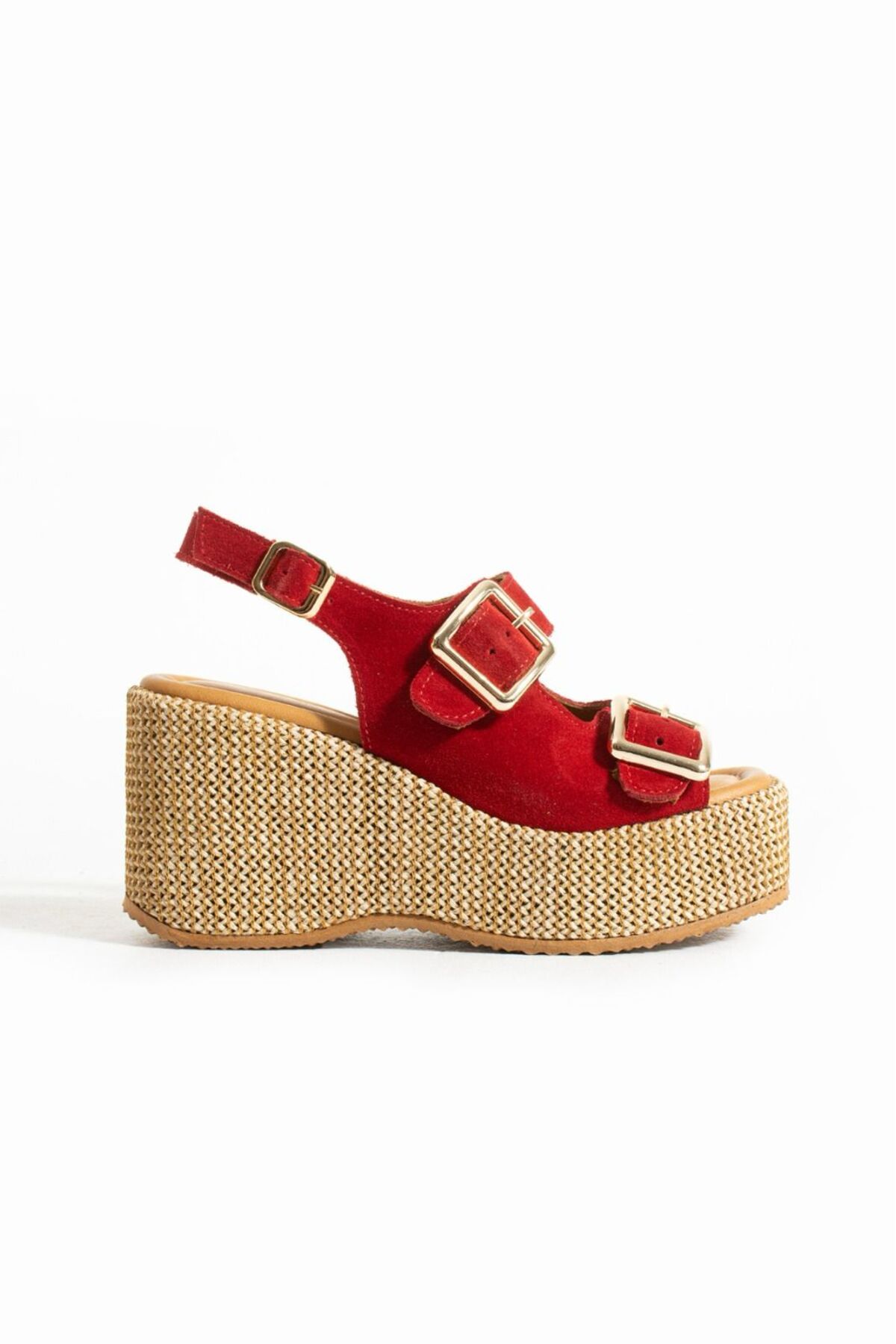 CICIKIZ-Suede Leather Wedge Sole Buckle Women's Summer Sandals 4