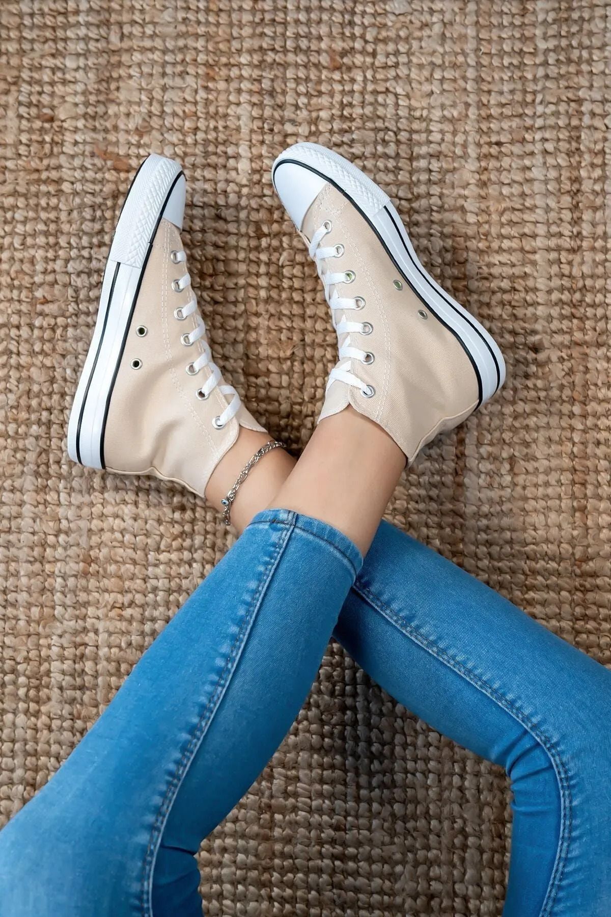 Shudy-Women's Men's Cream Beige High Top Linen Walking Sneakers Sneaker 3