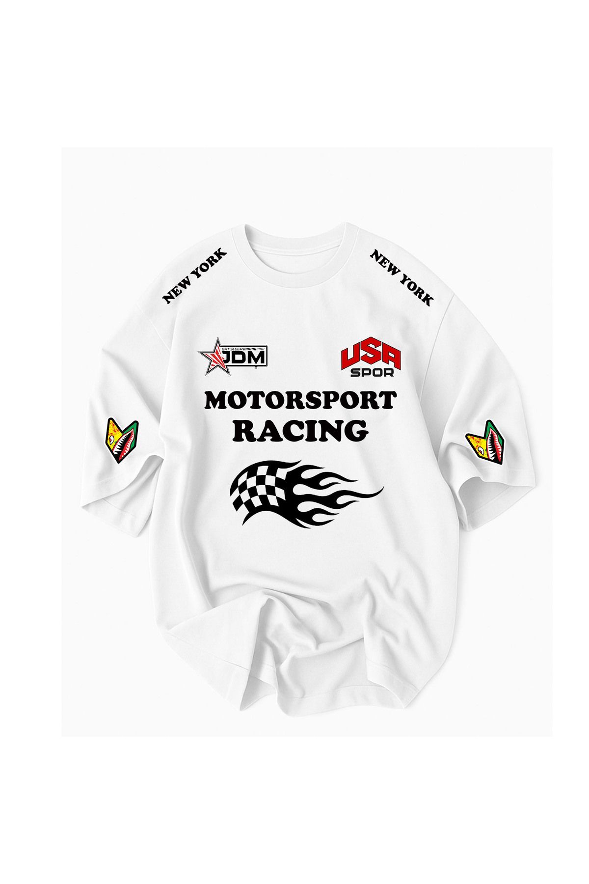 Racıng Newyork Jdm Usa Spor Baskılı %100 Pamuklu Oversize Tshirt tişört