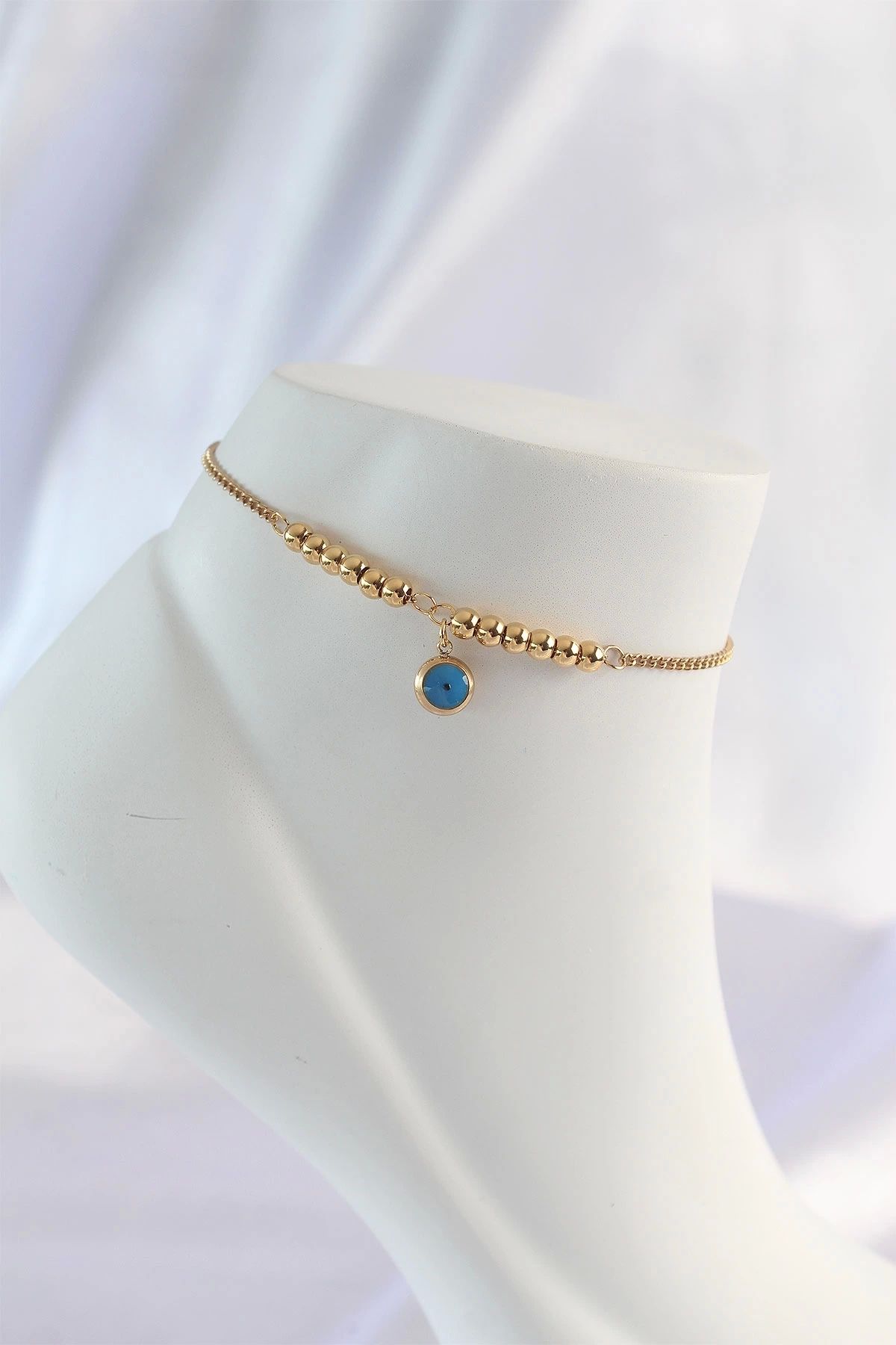 STOREMAX 316L Çelik Gold Renk Minimal Nazar Boncuklu Halhal - TJ-HH1579