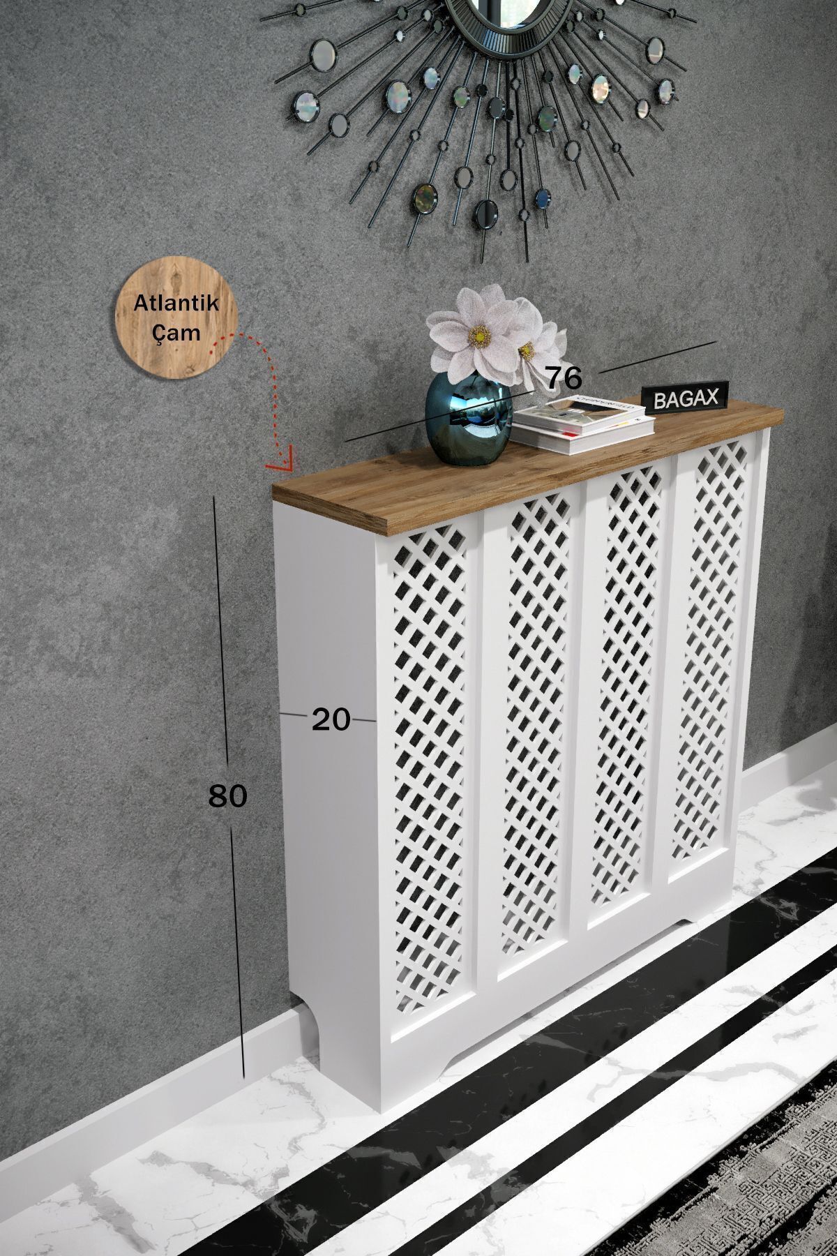 BAGAX Perge Model,Beyaz Üstü Çam Renk, 76 cm Petek Kaplama, Dresuar