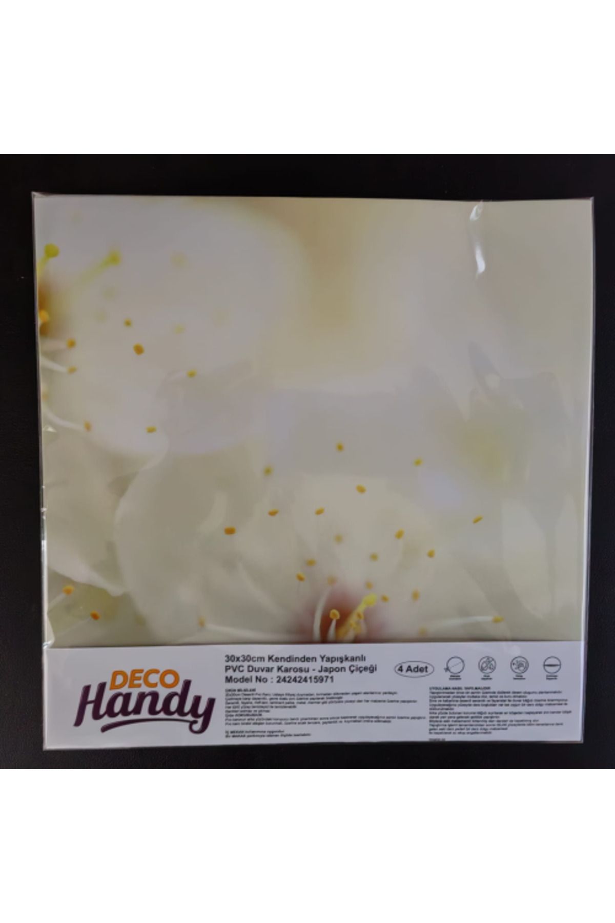 gcaksesuar Decohandy 30x30 Cm Pvc Duvar Karosu 4'Lü Paket - Japon Çiçeği