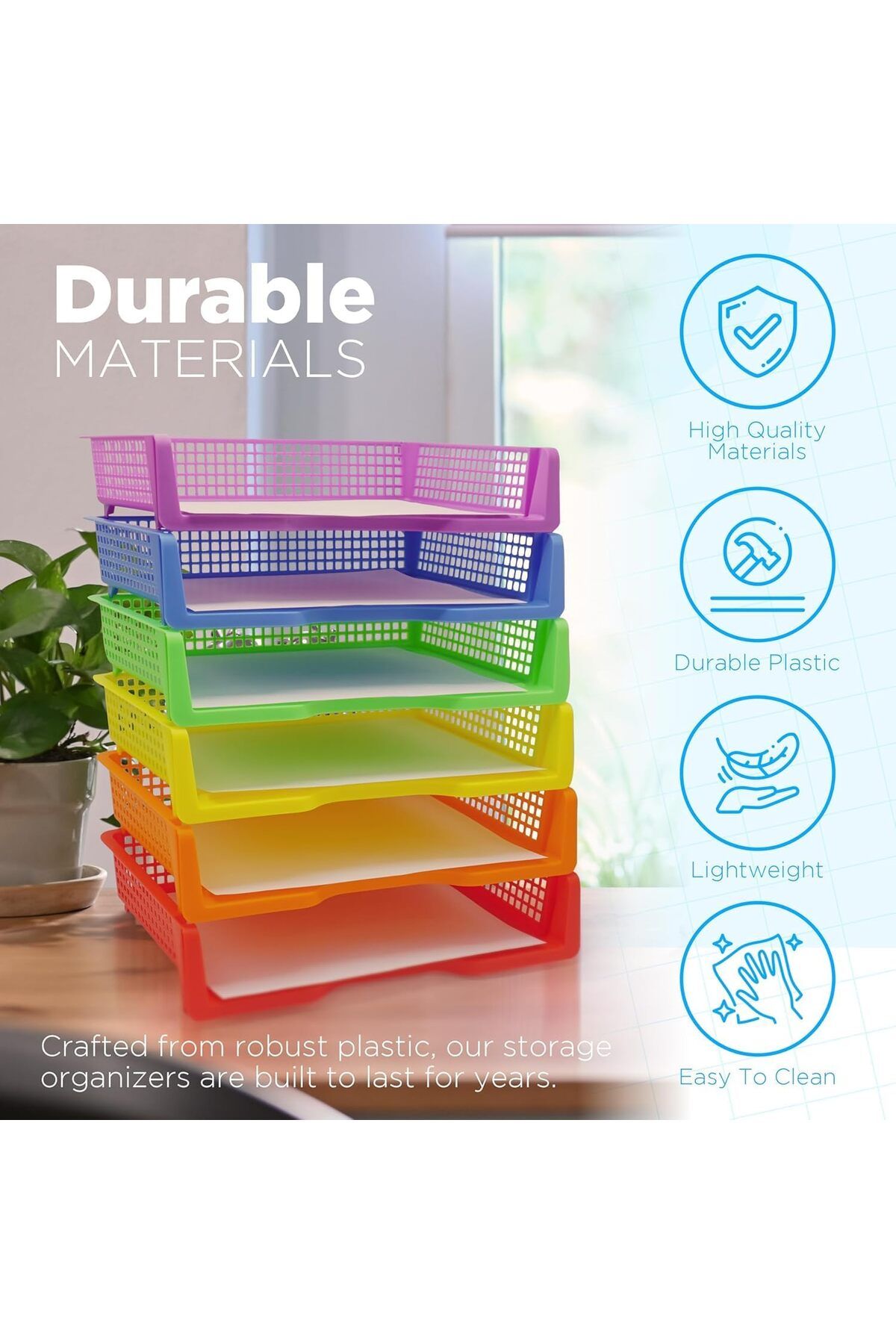 COOYA-6 Colorful Plastic Trays for Teachers, Durable Turn in Trays, Classroom Paper Organizers 5