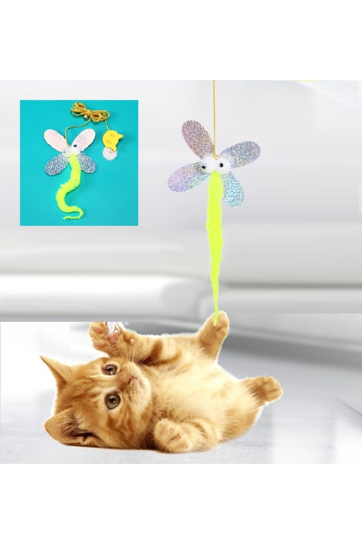 AyFi Home Kelebek Model Elastik Kendinden Yapışkanlı Kedi Oyun Oltası