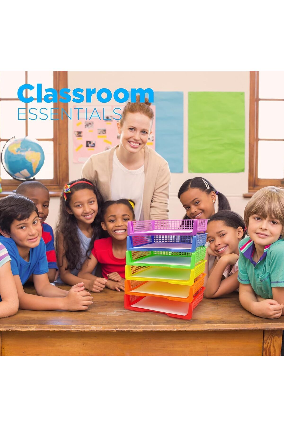 COOYA-6 Colorful Plastic Trays for Teachers, Durable Turn in Trays, Classroom Paper Organizers 6